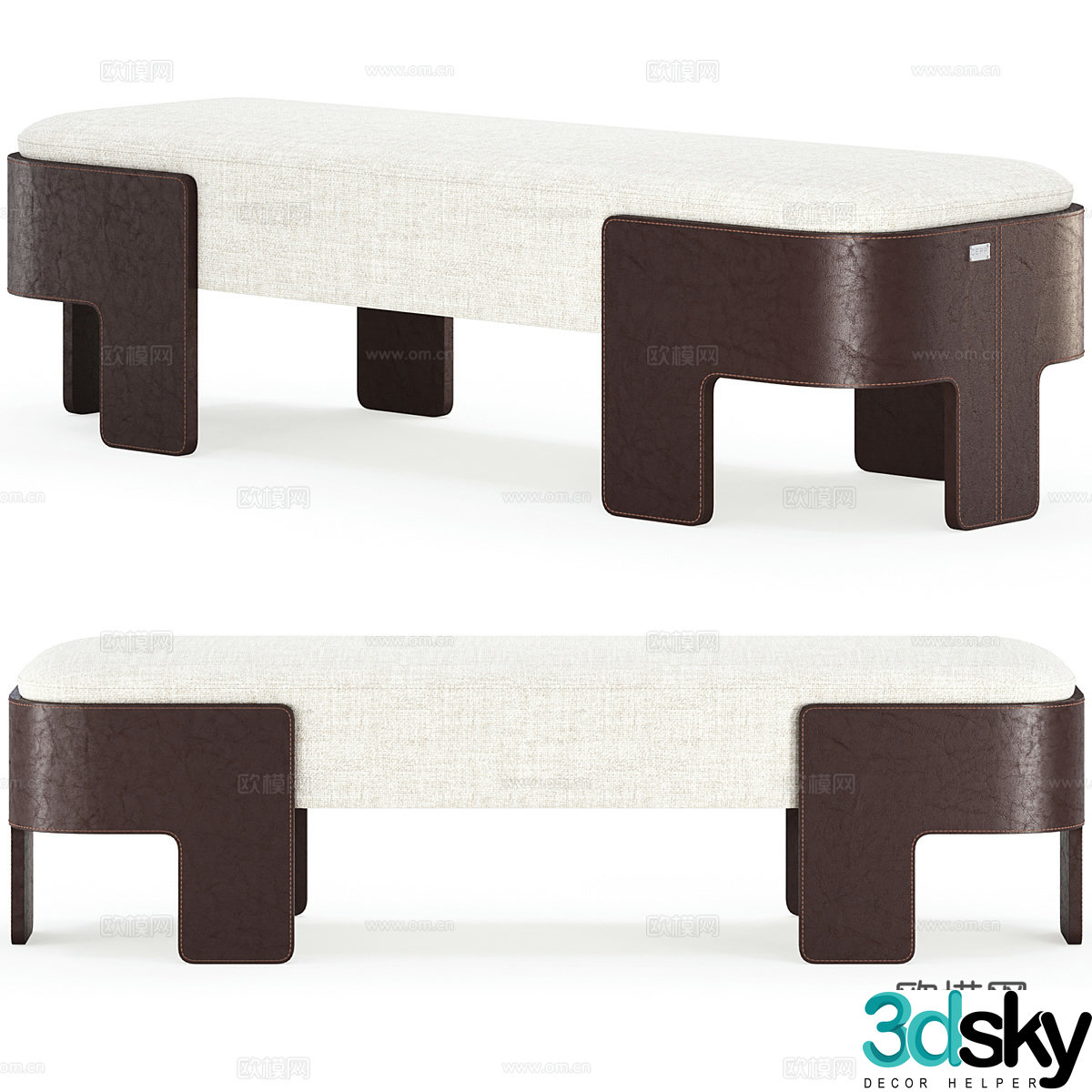Modern Italian light luxury fabric leather bed stool strip bench bench 3D model