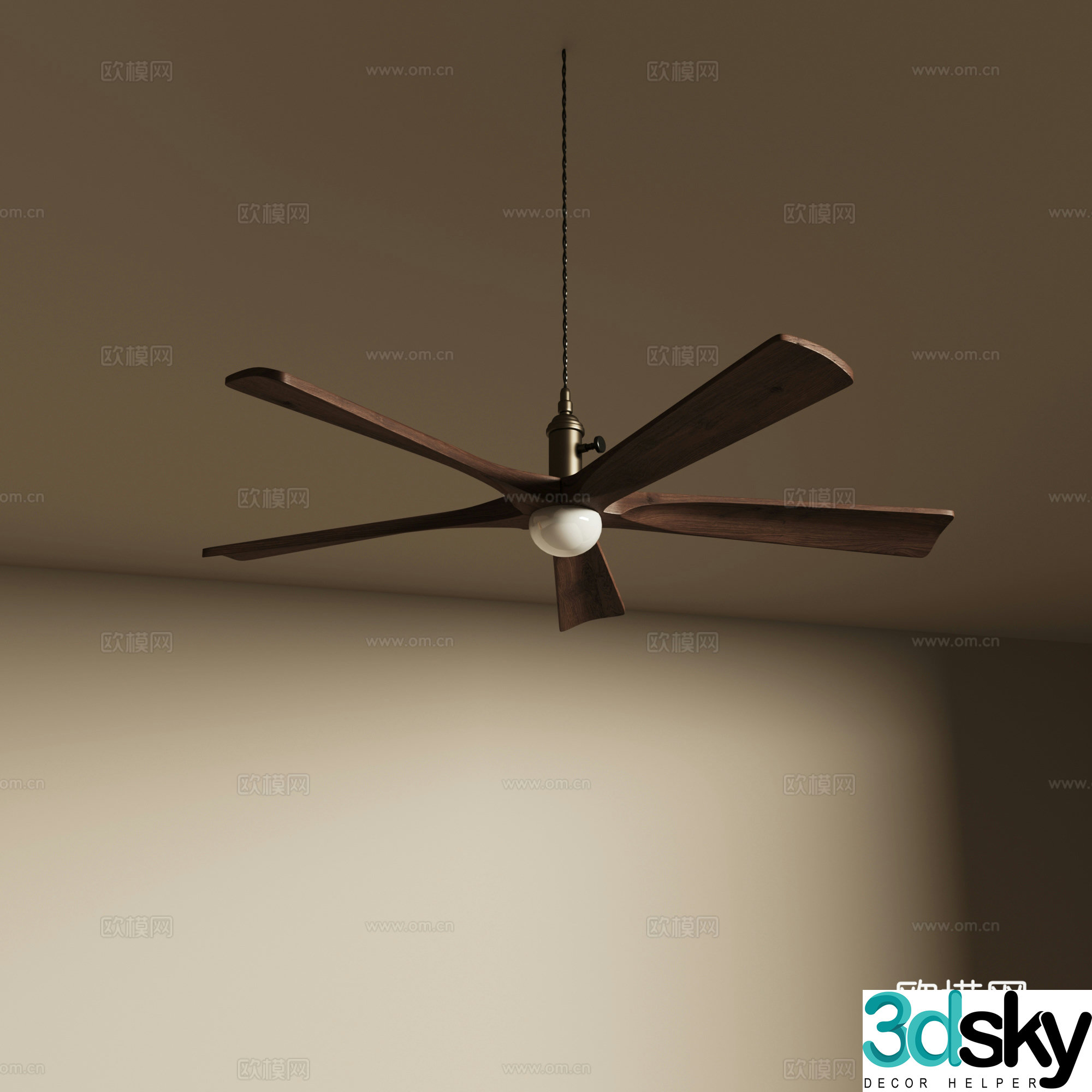 Middle-aged fan light Solid wood fan light Ceiling fan light 3D model