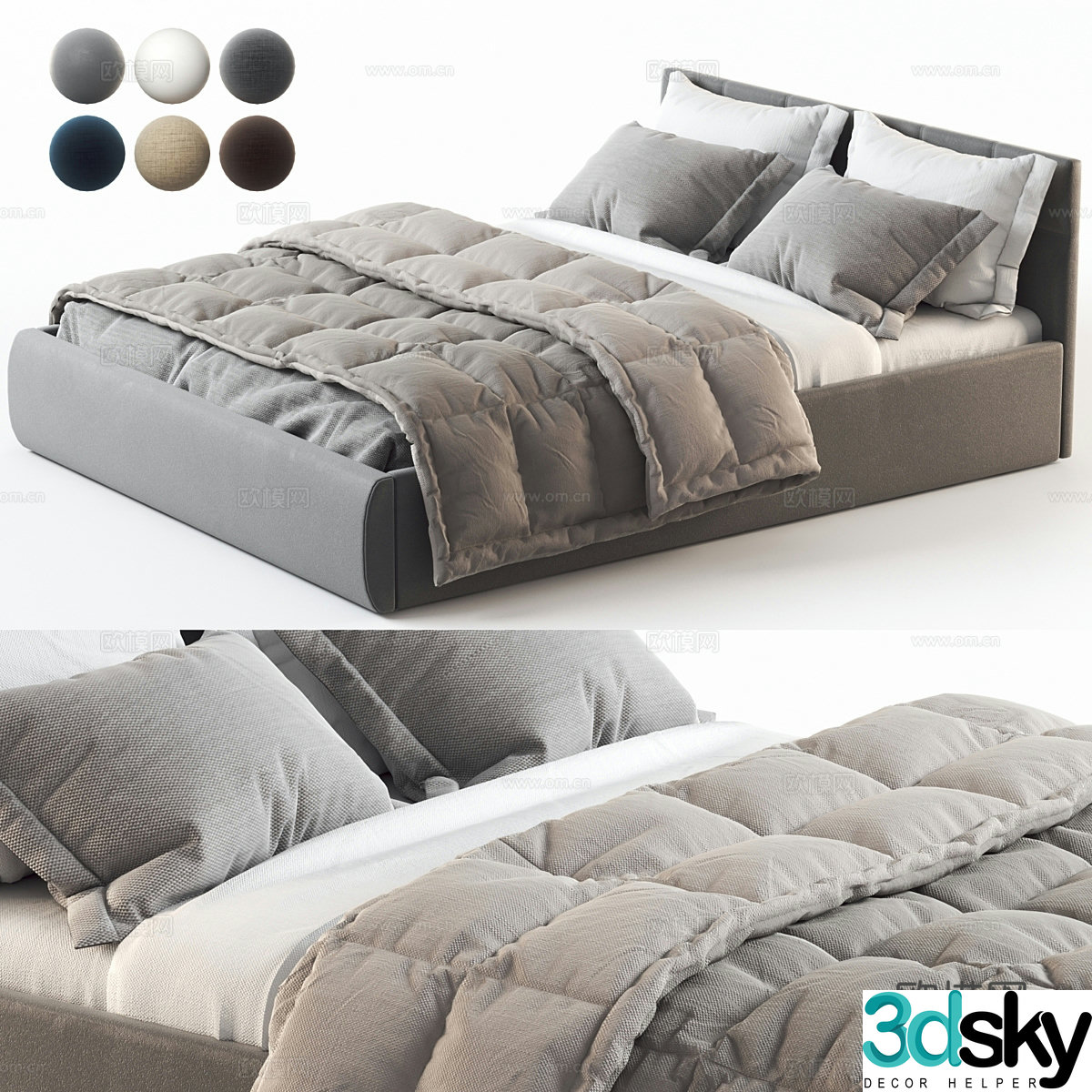 Modern Italian fabric double bed 3D model