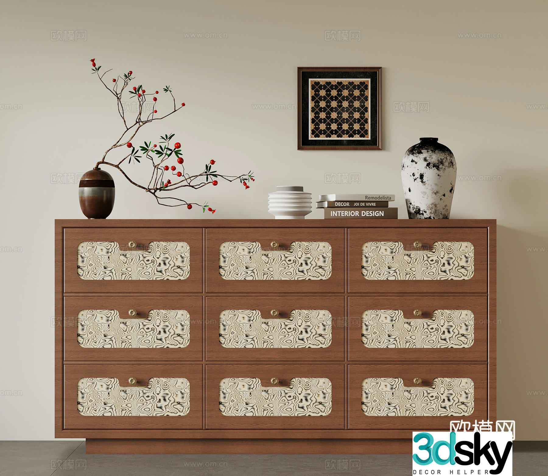 French medieval entrance cabinet shoe cabinet side cabinet decorative cabinet 3D model