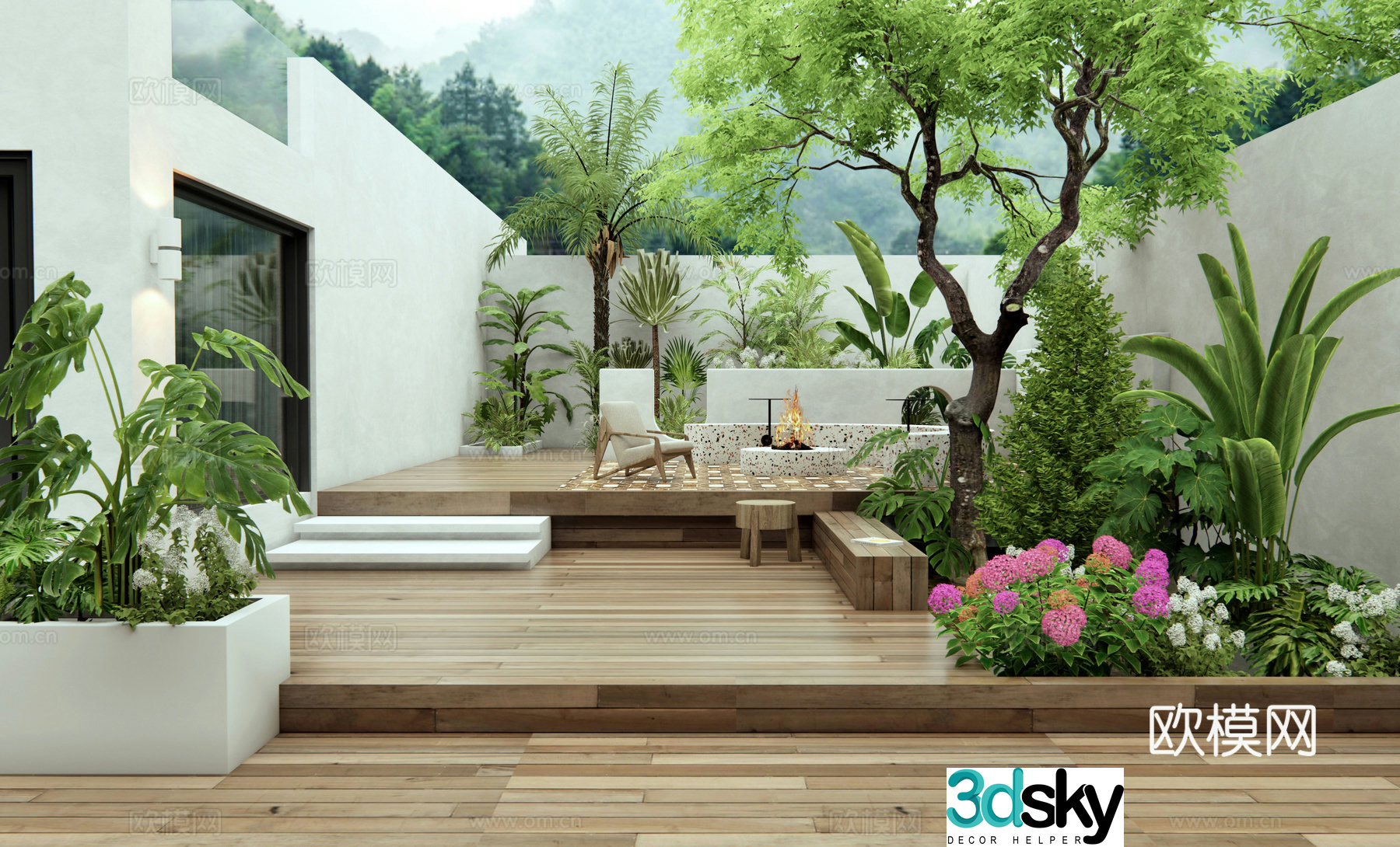 Modern villa courtyard garden plant combination shrub flowers and plants landscape trees flower border plant pile 3d model