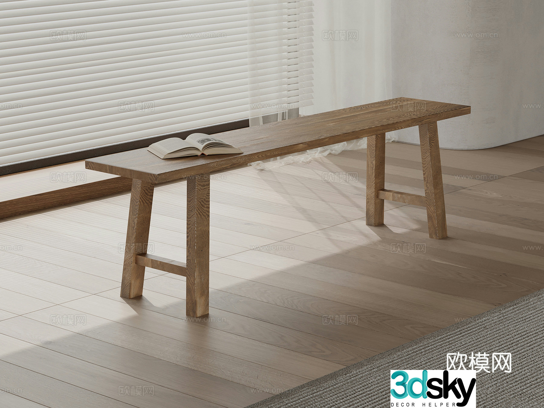 Modern solid wood bench shoe changing stool 3d model
