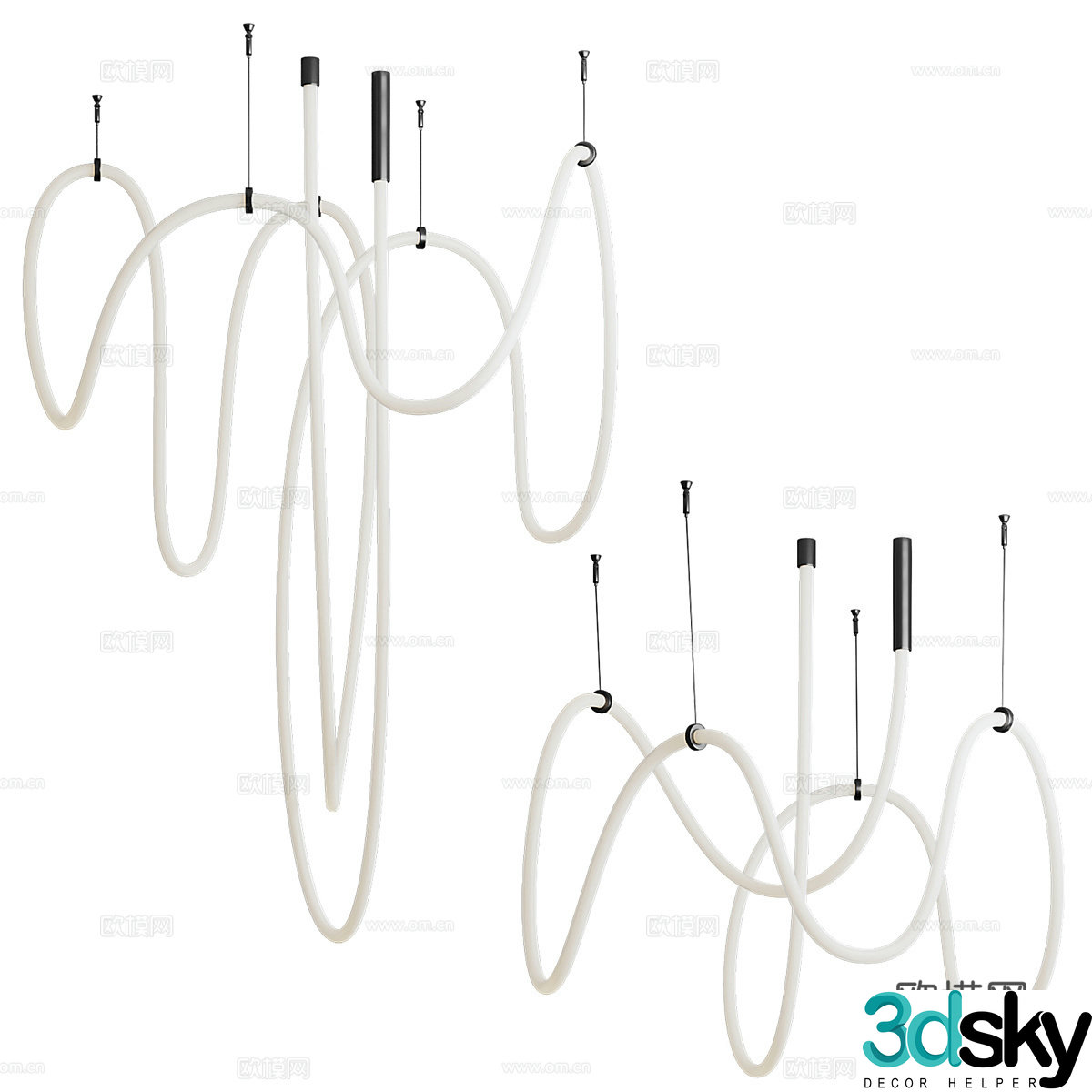 Modern minimalist linear decorative chandeliers 3d model