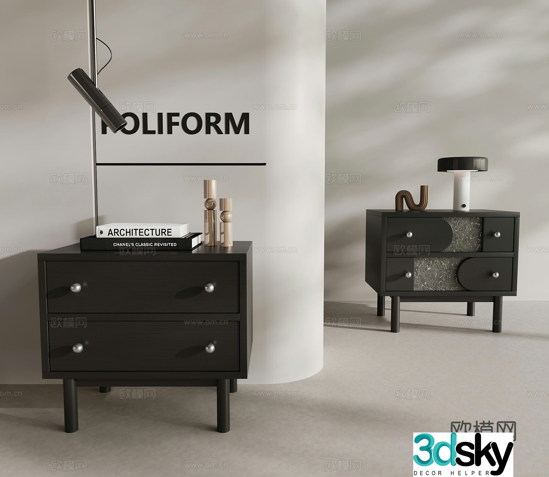 Modern Italian bedside table 3d model