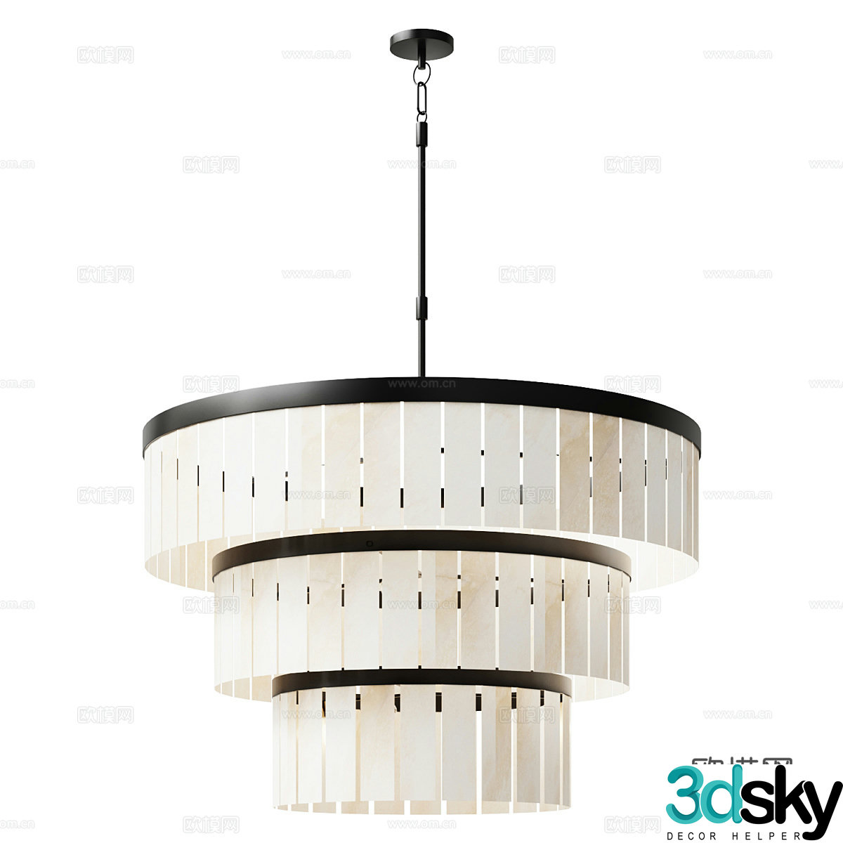 New Chinese style round translucent stone decorative chandelier 3D model