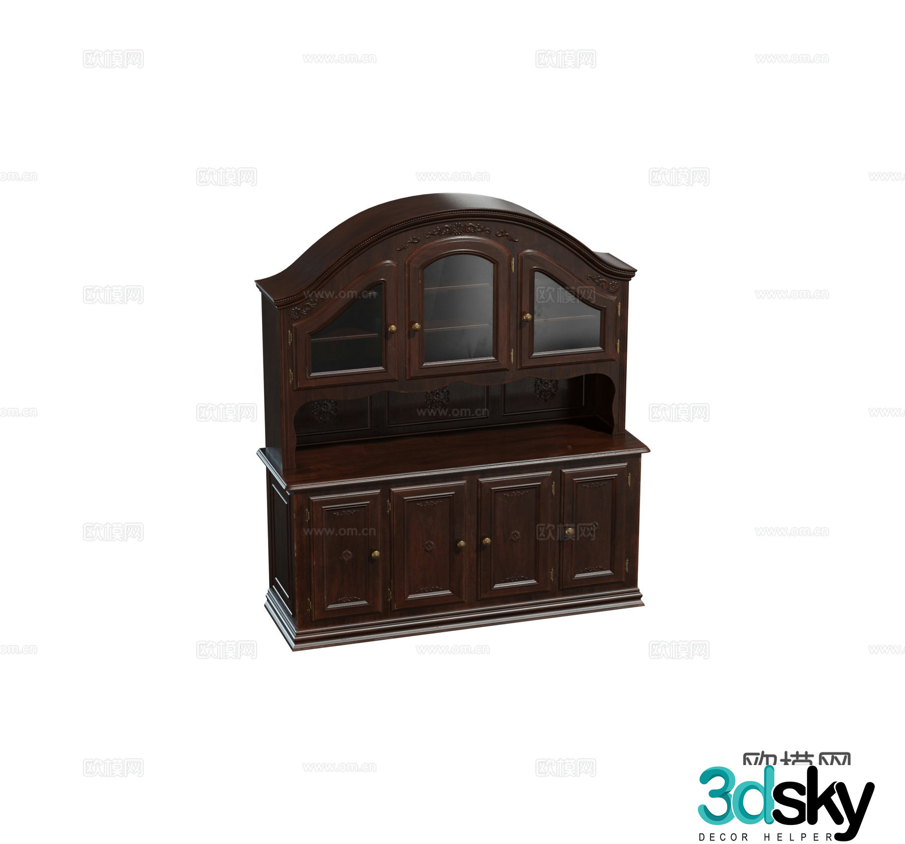 European American French solid wood cabinet storage cabinet wine cabinet combination 3D model