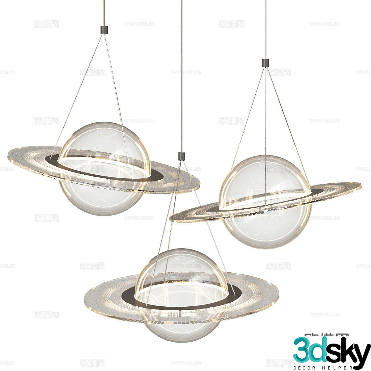 Modern light luxury minimalist universe decorative glass chandelier 3d model