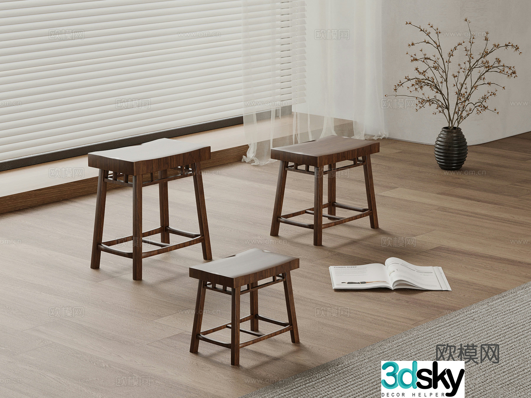 Wasabi wind solid wood stool 3d model