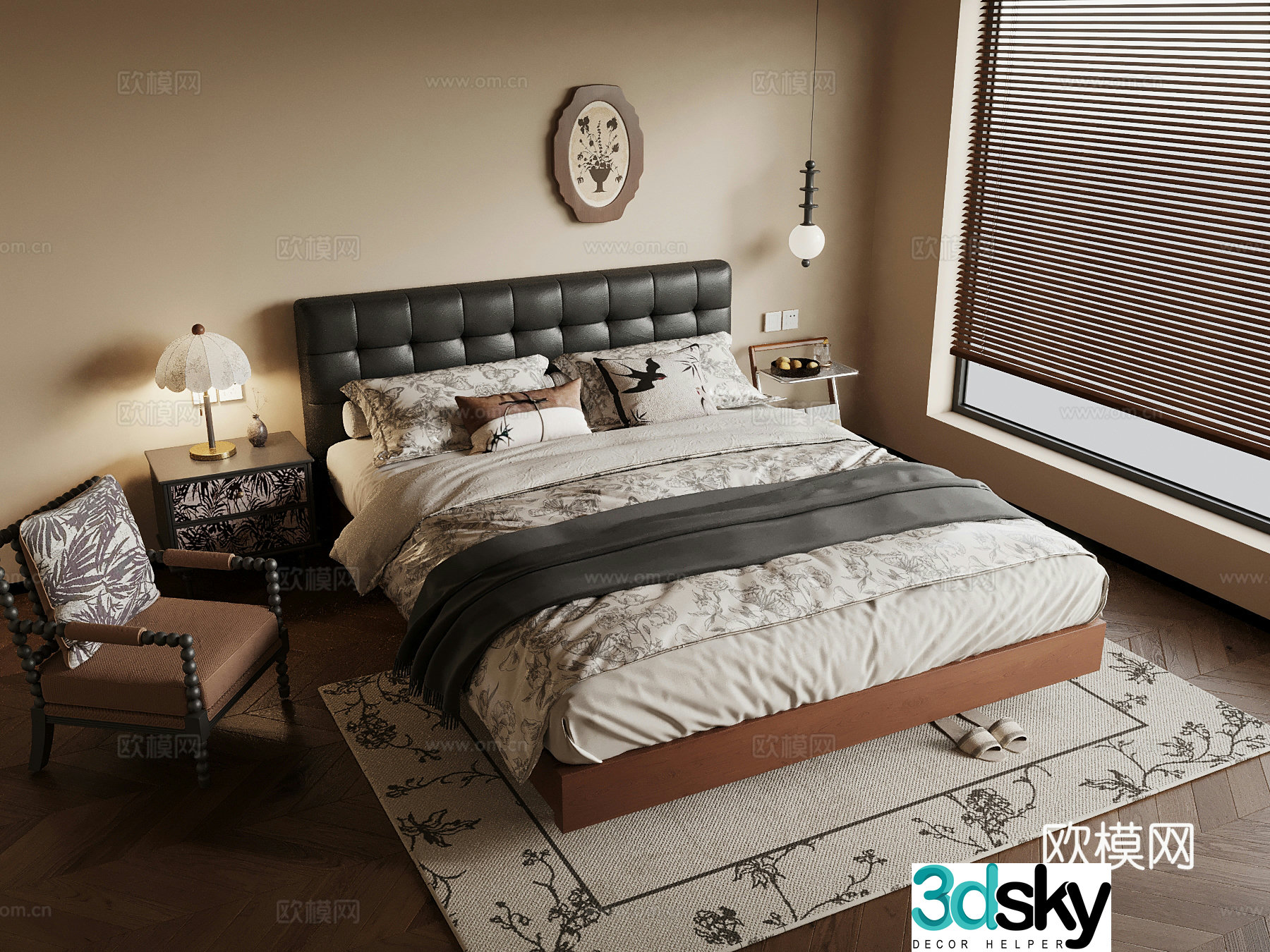 Middle French bedroom double bed 3d model