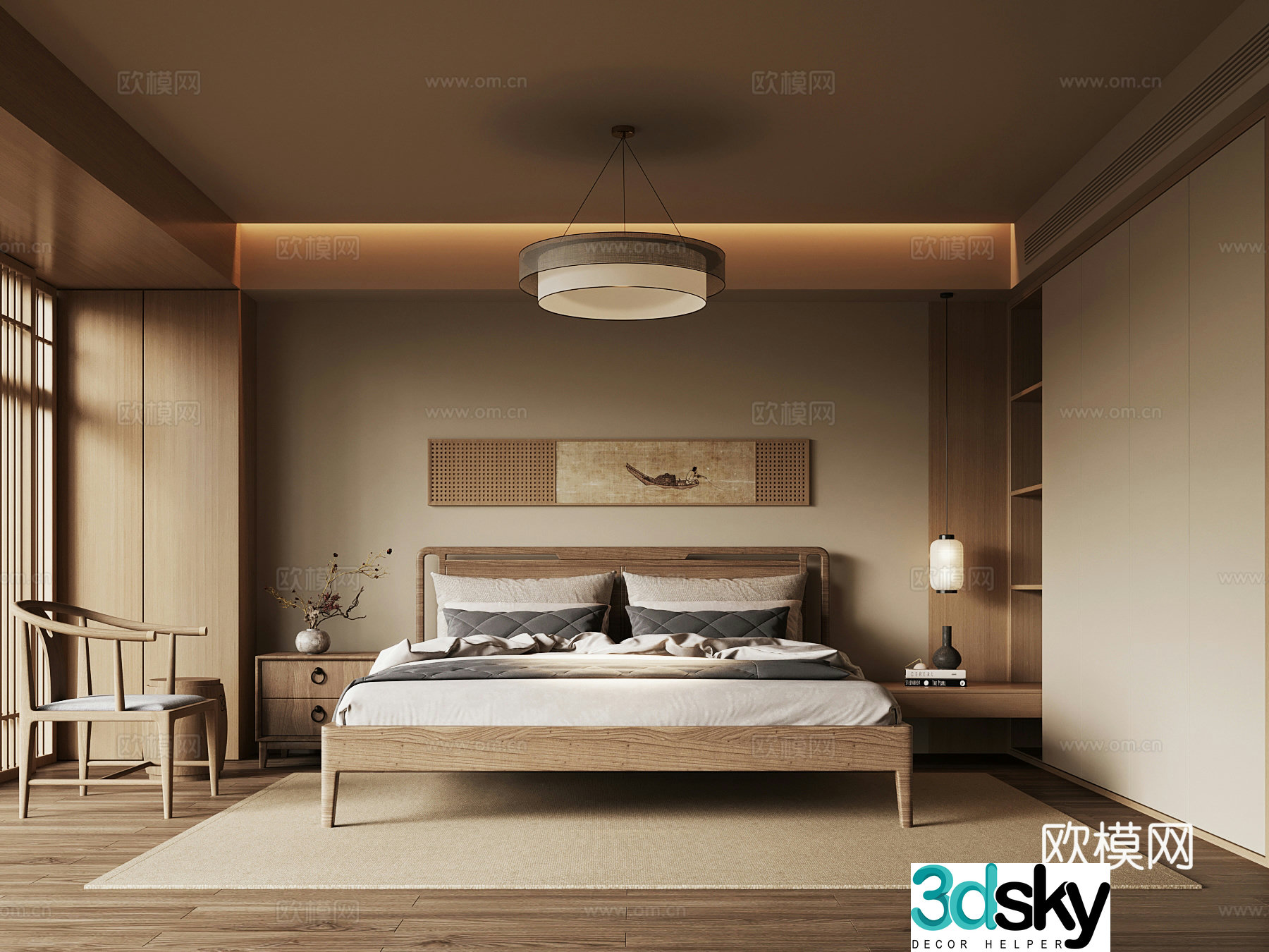 Song style bedroom double bed new Chinese style bedroom 3d model