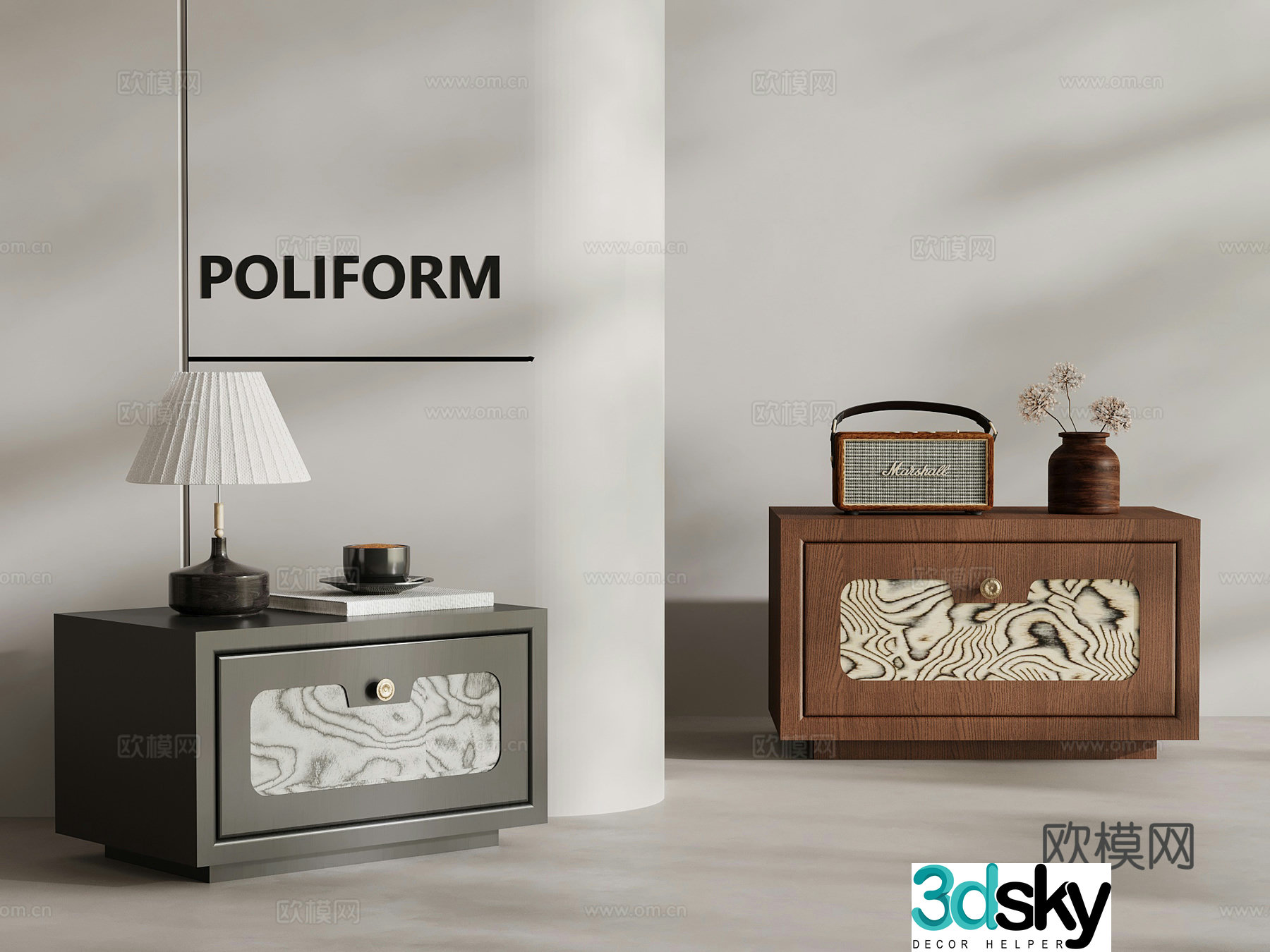 French ancient bedside table 3D model