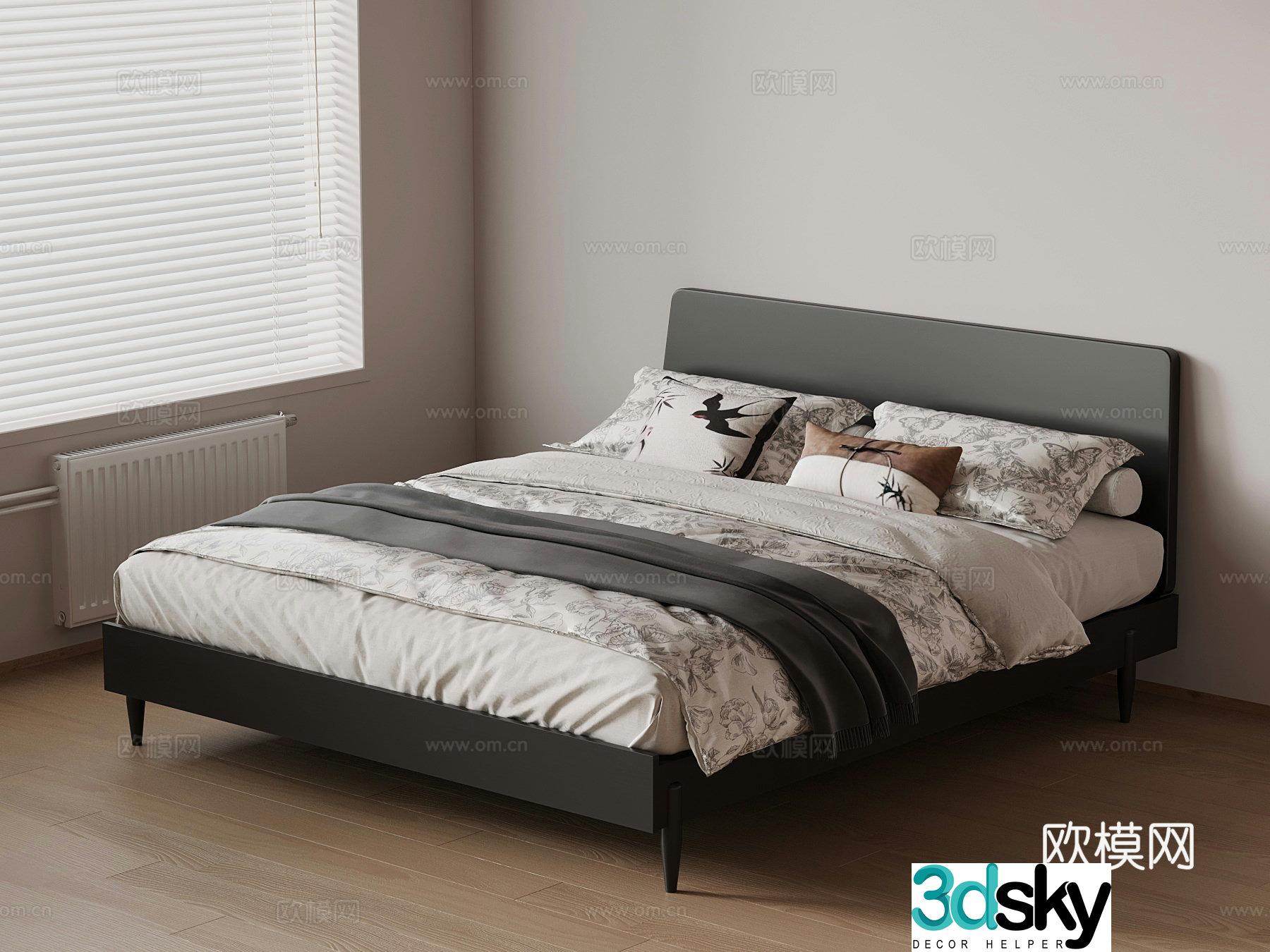 French retro double bed modern double bed 3d model