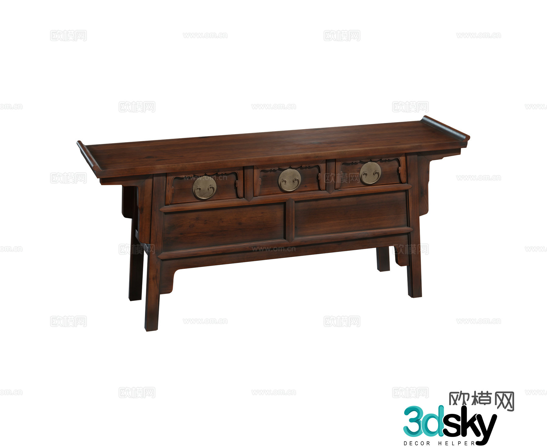 Chinese style mahogany solid wood furniture porch cabinet wenge wooden strips antique altar table oval combination 3D model