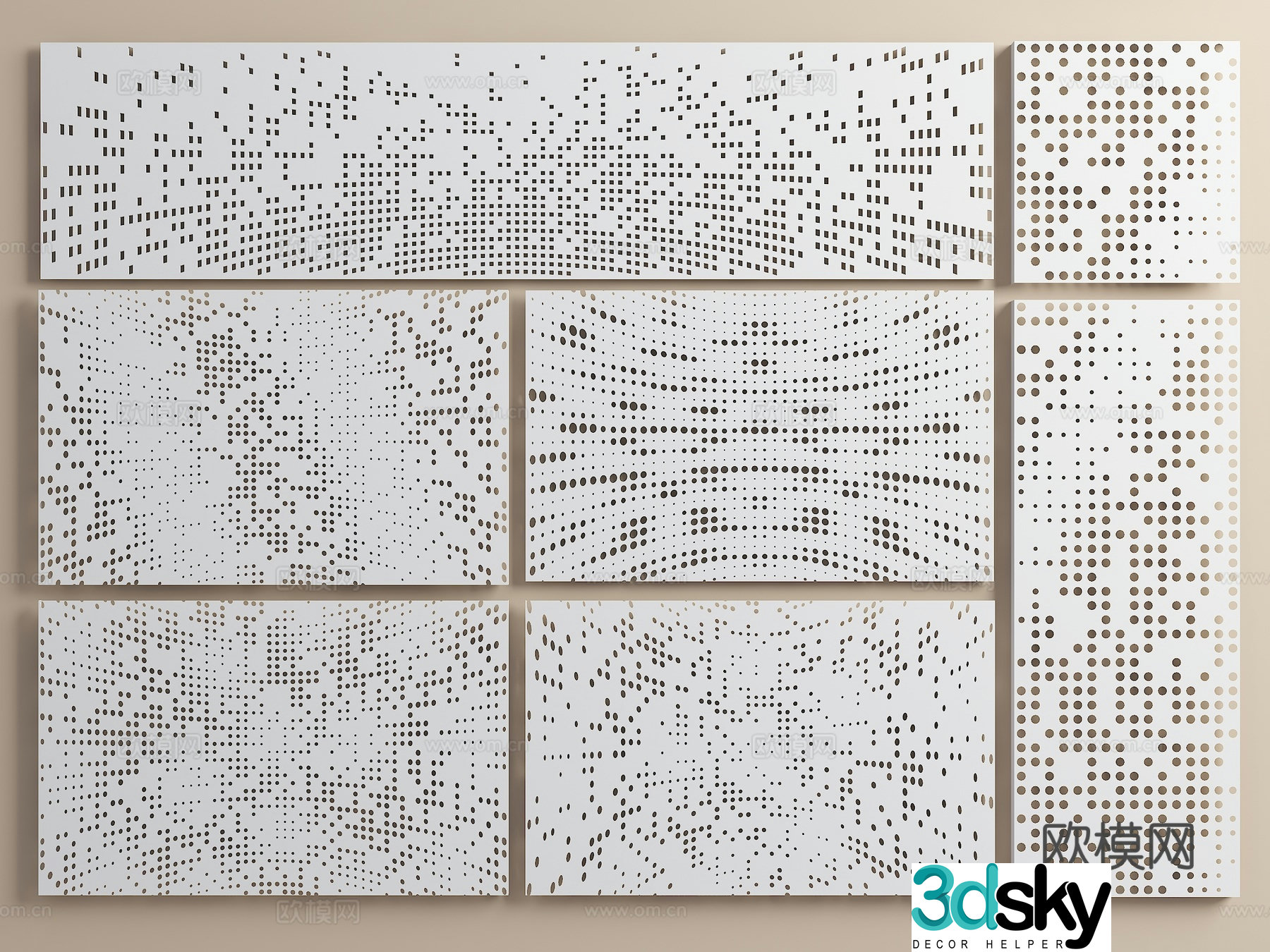 Modern perforated background wall Gradient orifice plate Gradient punching plate Perforated aluminum plate Gradient 3D model