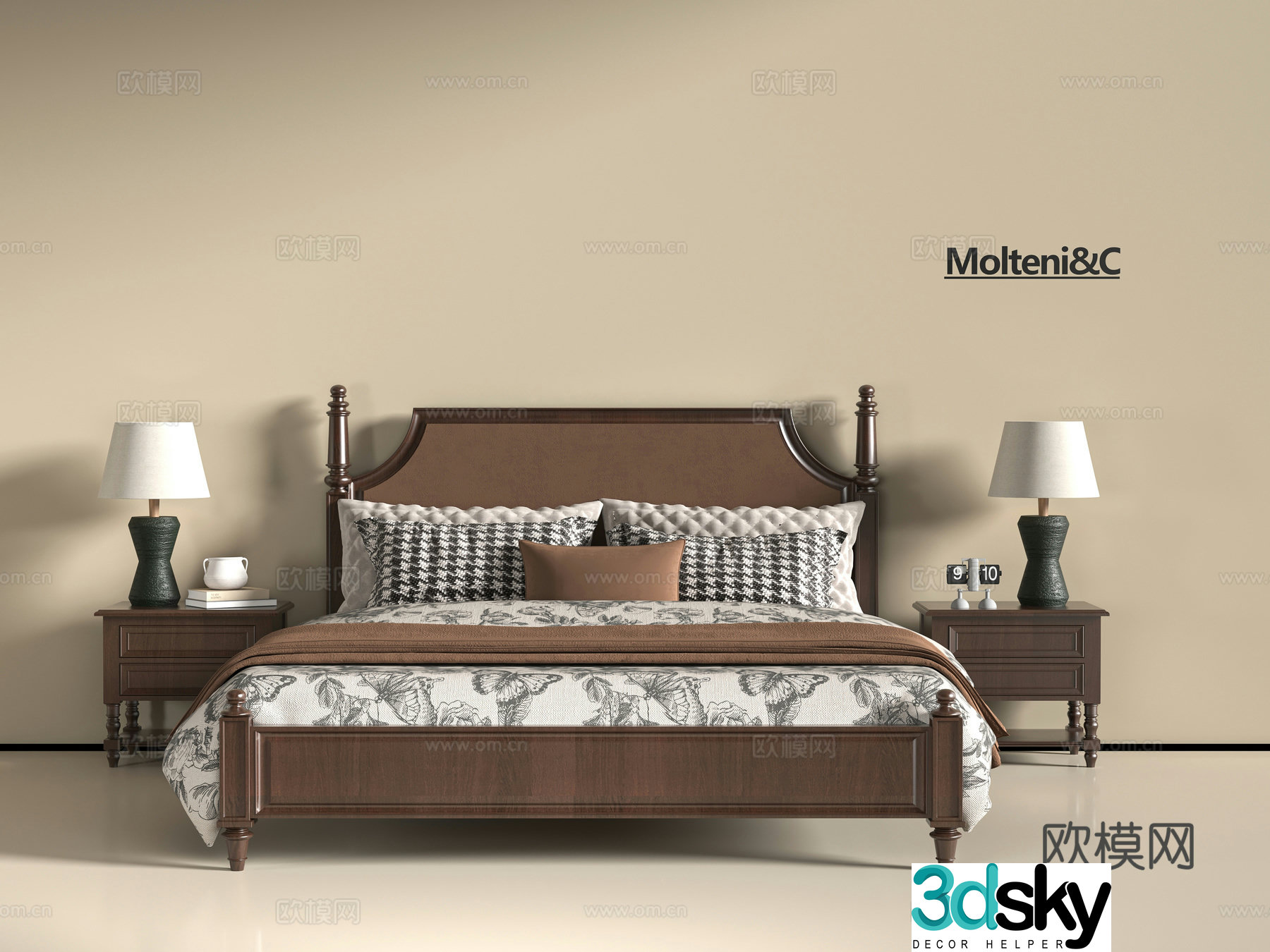 French double bed 3d model