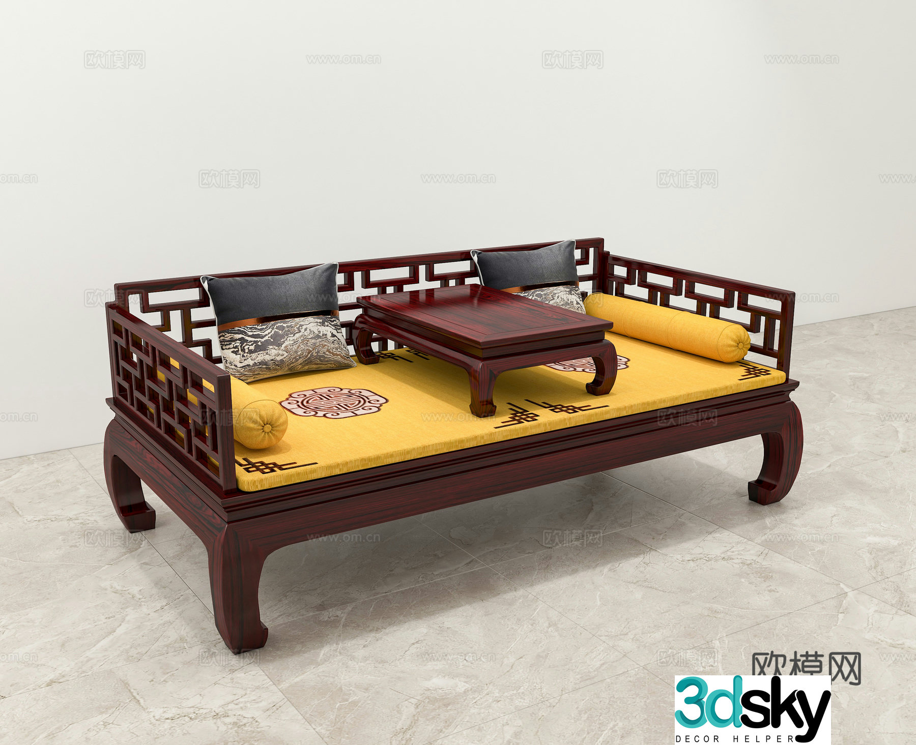 Chinese Arhat Bed Bed Sofa Couch New Chinese Arhat Bed Tea Table Solid Wood Mahogany 3D Model