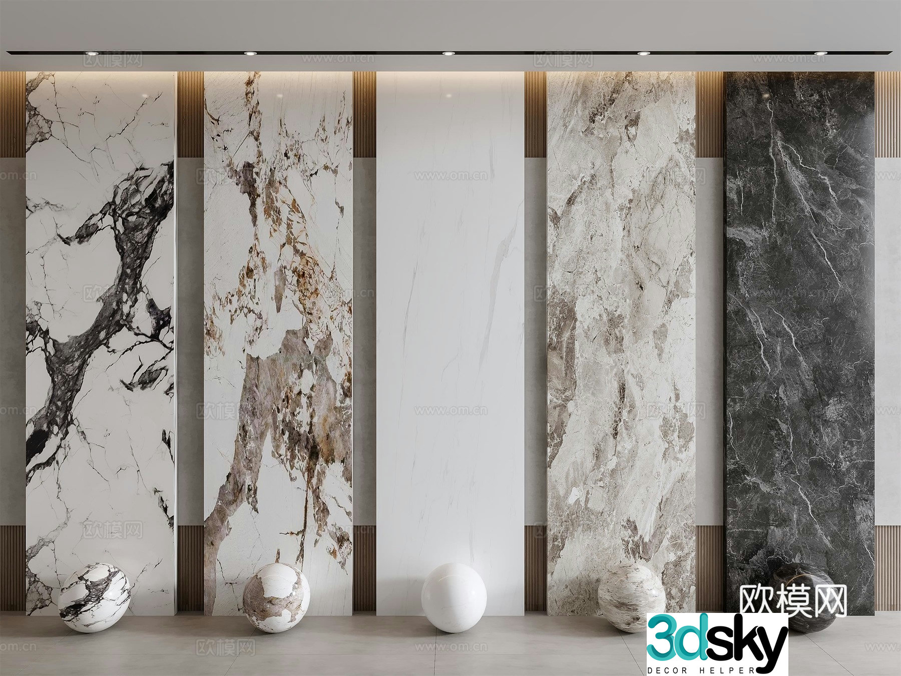 Modern marble wainscoting wall panel Bulgari jazz white fish belly white Pandora 3d model
