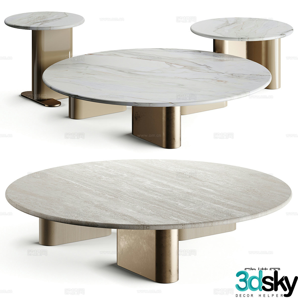 Modern Italian light luxury marble coffee table combination 3D model