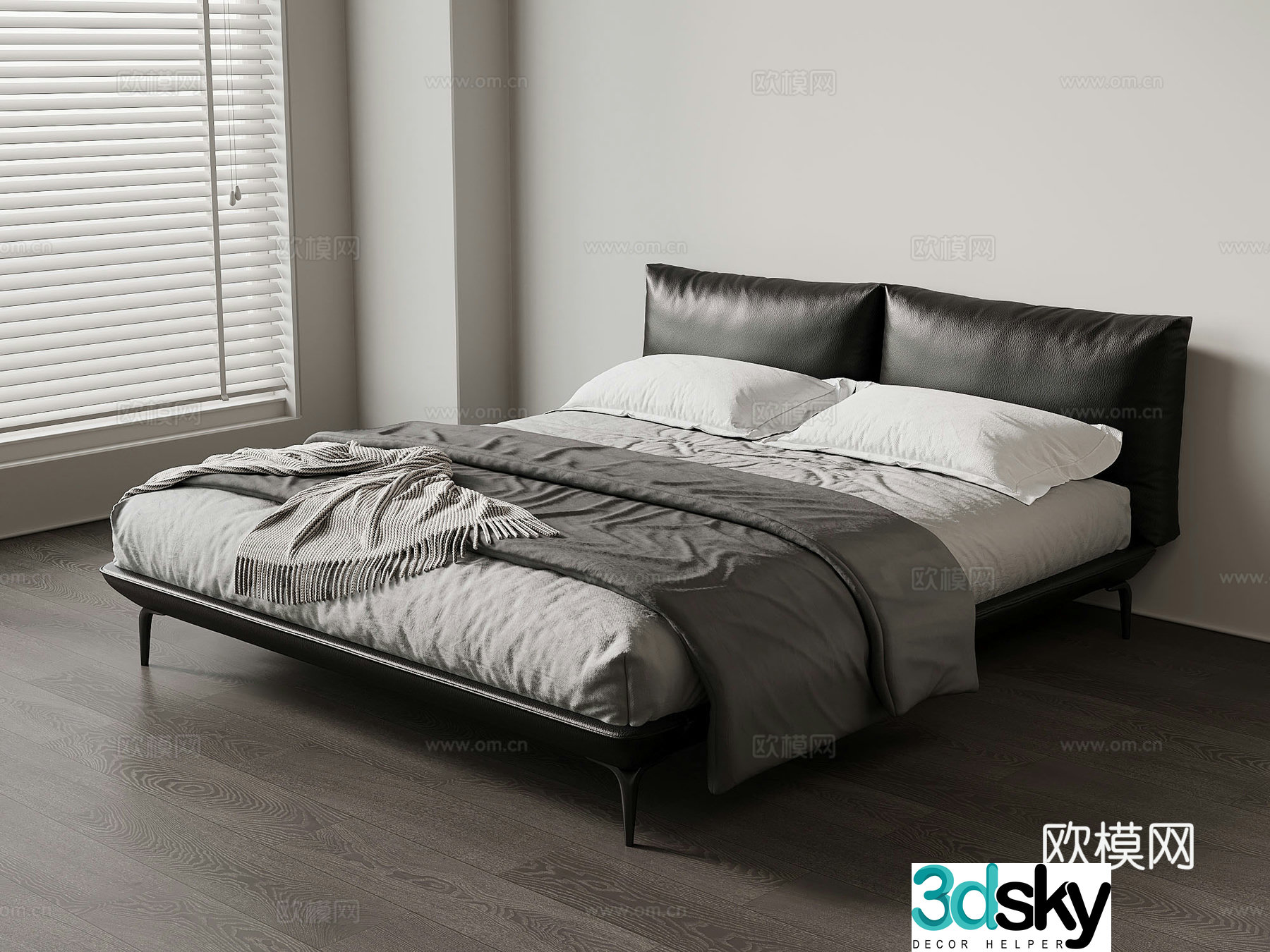 Modern Italian double bed leather double bed 3d model