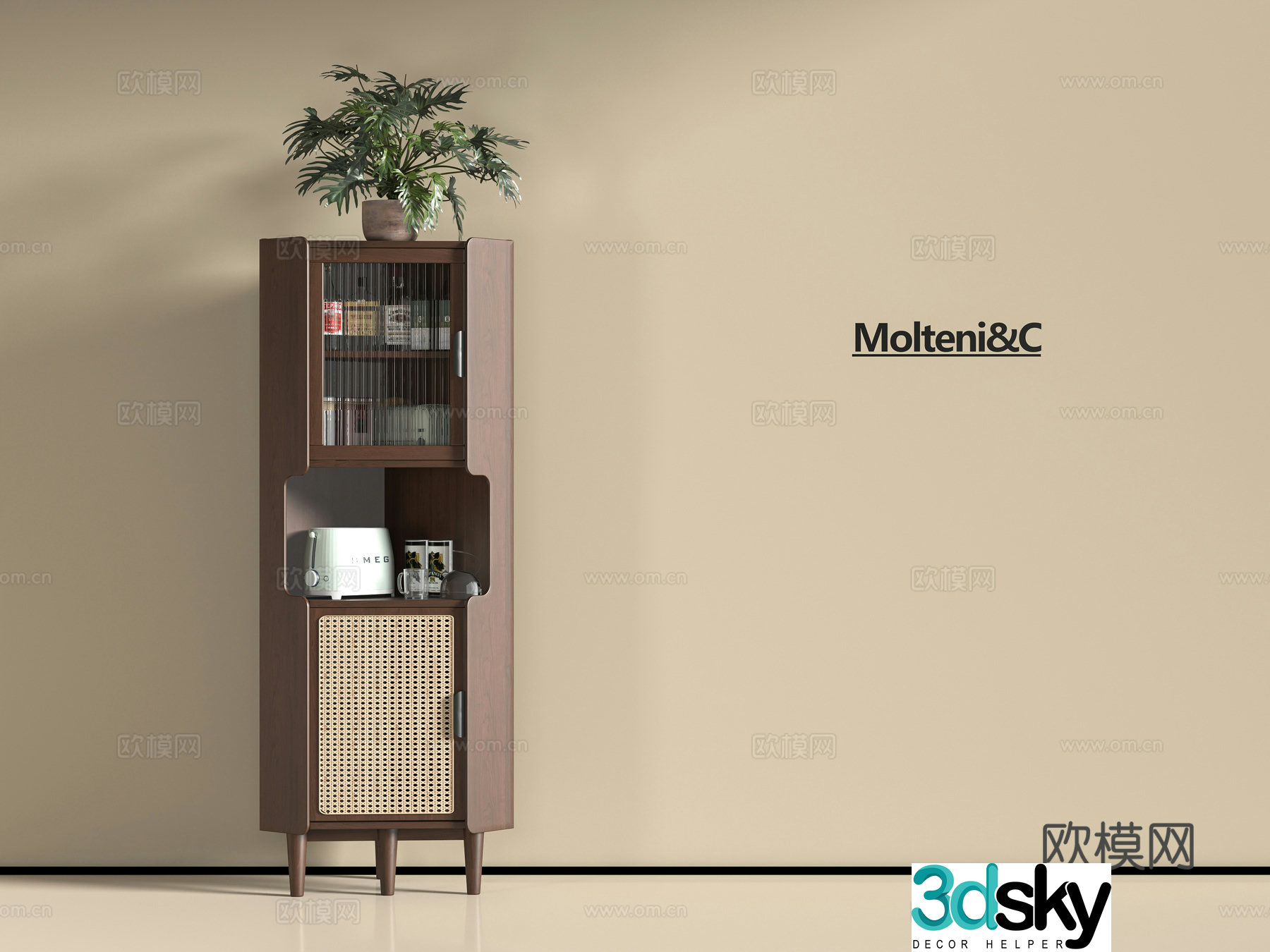 Medium style corner sideboard 3D model