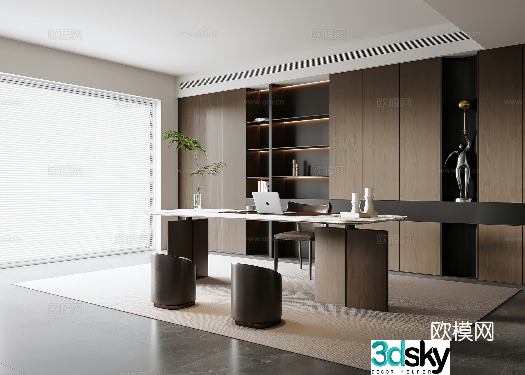 Modern Italian minimalist study room Italian desk chair Italian desk Italian desk Italian bookcase 3D model