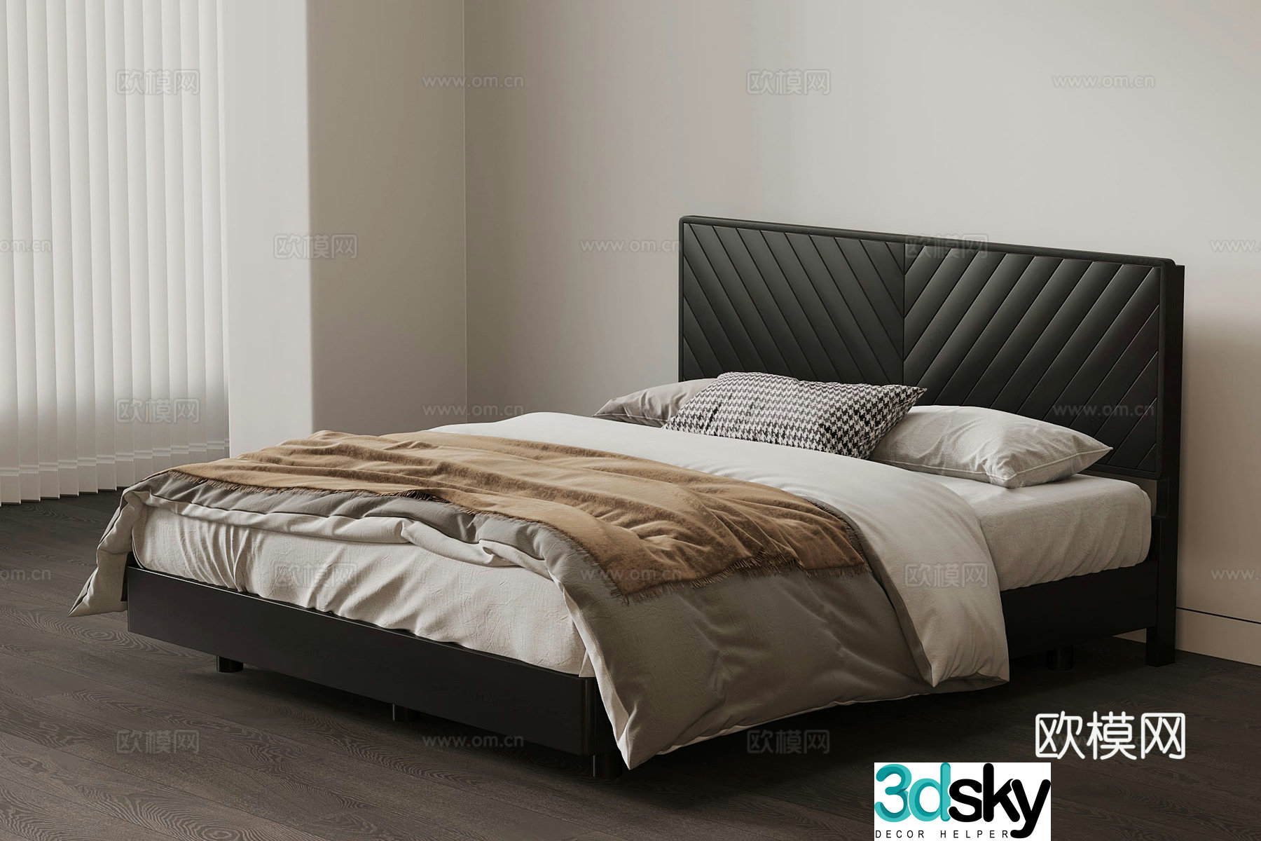 Modern Italian double bed 3d model