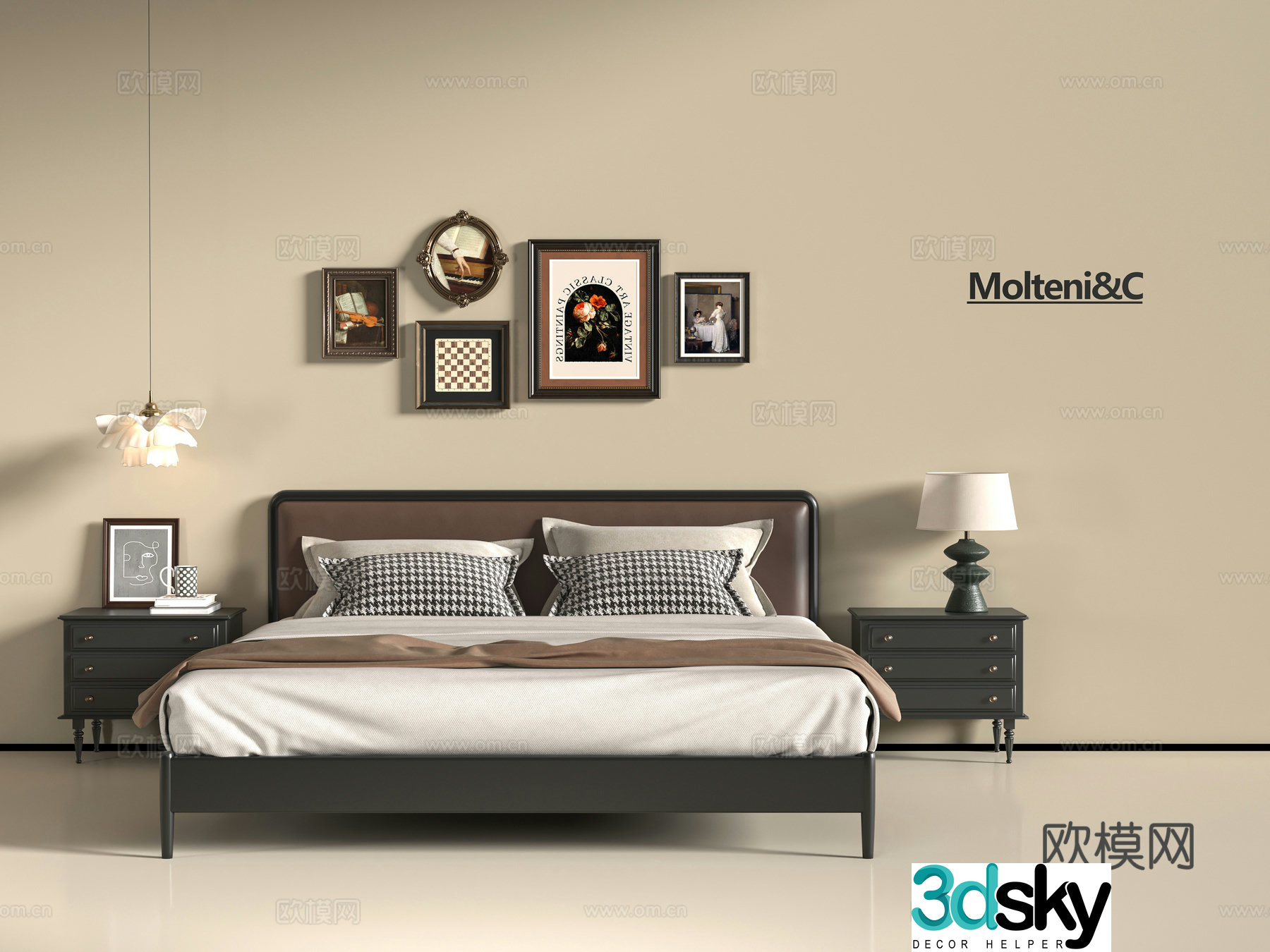 French double bed 3d model