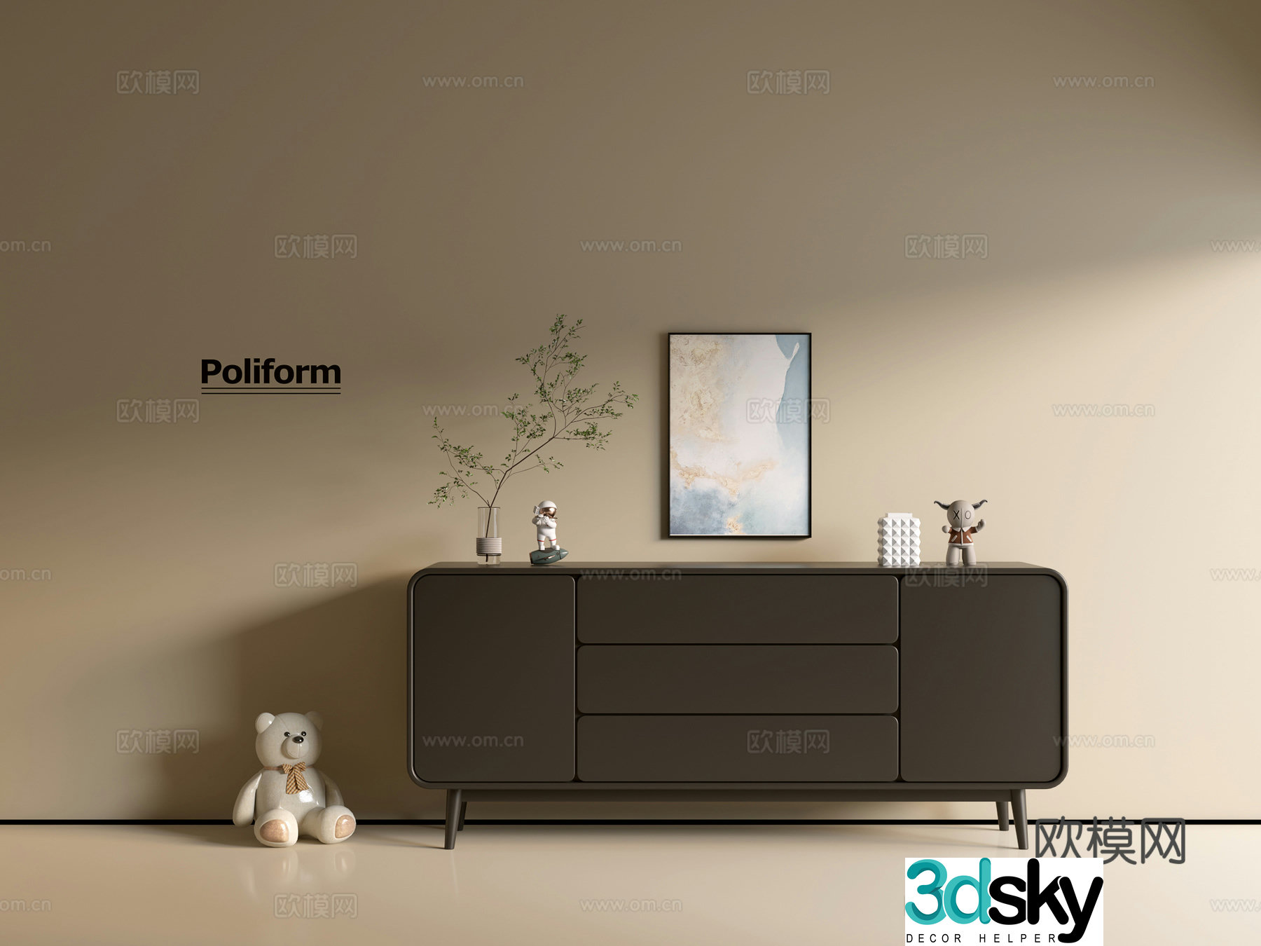 Modern black cabinet ins wind side cabinet chest cabinet low cabinet whole cabinet dining side cabinet balcony cabinet 3d model