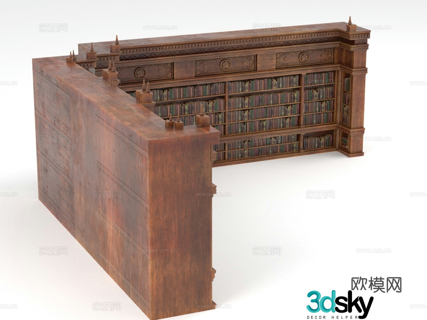 Library bookshelf shelf corner bookshelf 3d model