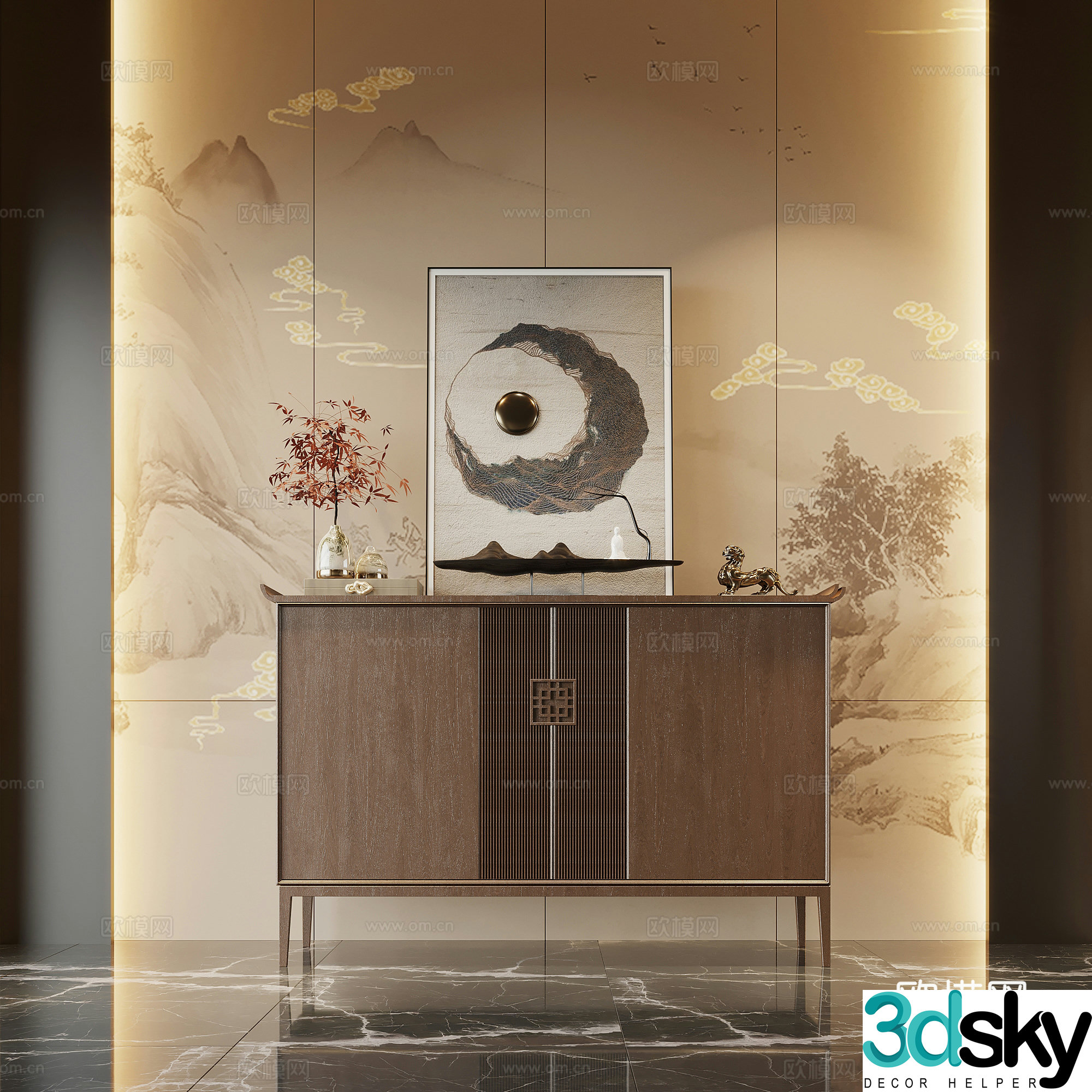 New Chinese style entrance cabinet end view cabinet 3D model