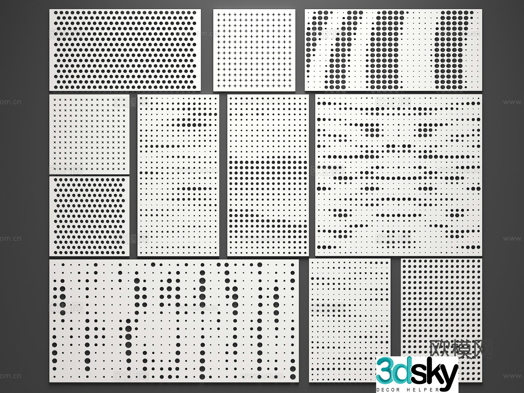 Modern perforated background wall Gradient orifice plate Gradient punching plate Perforated aluminum plate Gradient 3D model