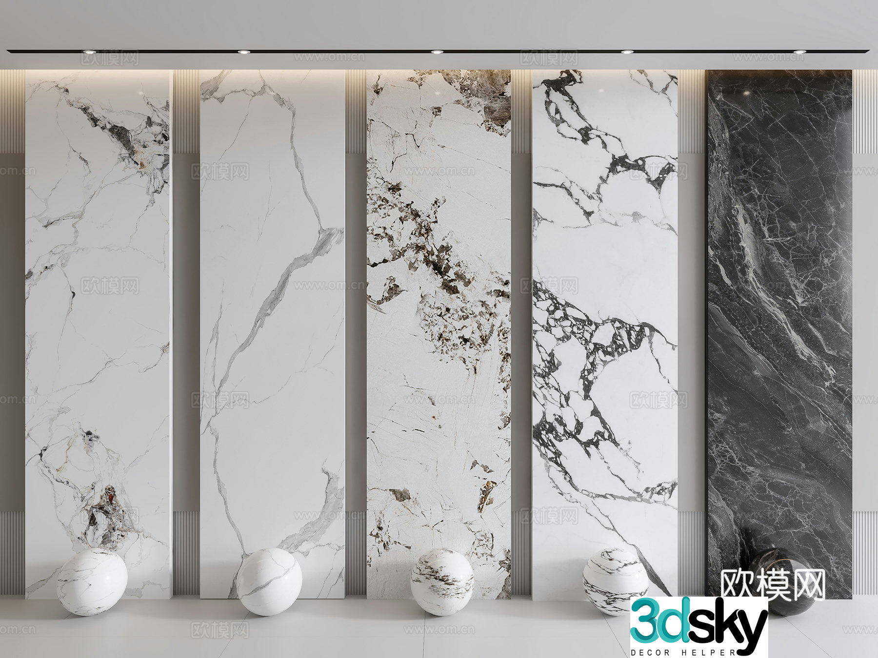 Modern marble wainscoting wall panel Bulgari jazz white fish belly white Pandora 3d model