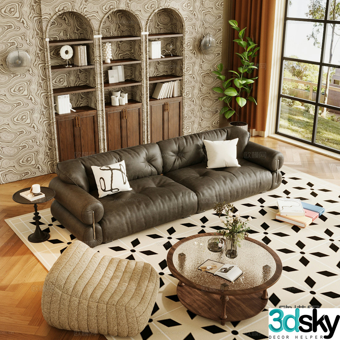 Medium style sofa combination living room sofa coffee table combination medium style living room medium style multi-person sofa 3D model