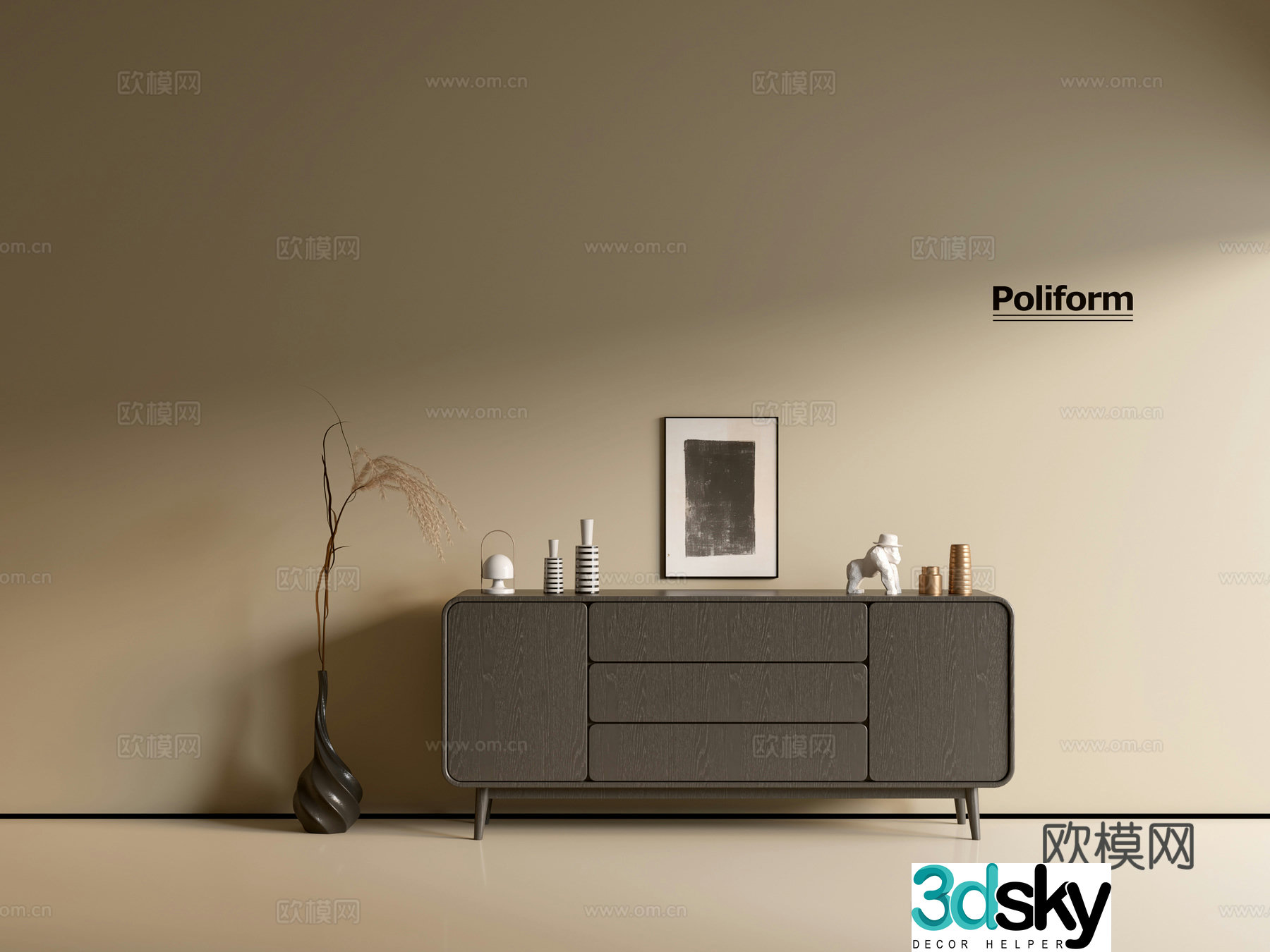 Modern black wood grain cabinet ins wind minimalist wind cabinet whole cabinet sideboard balcony cabinet 3d model