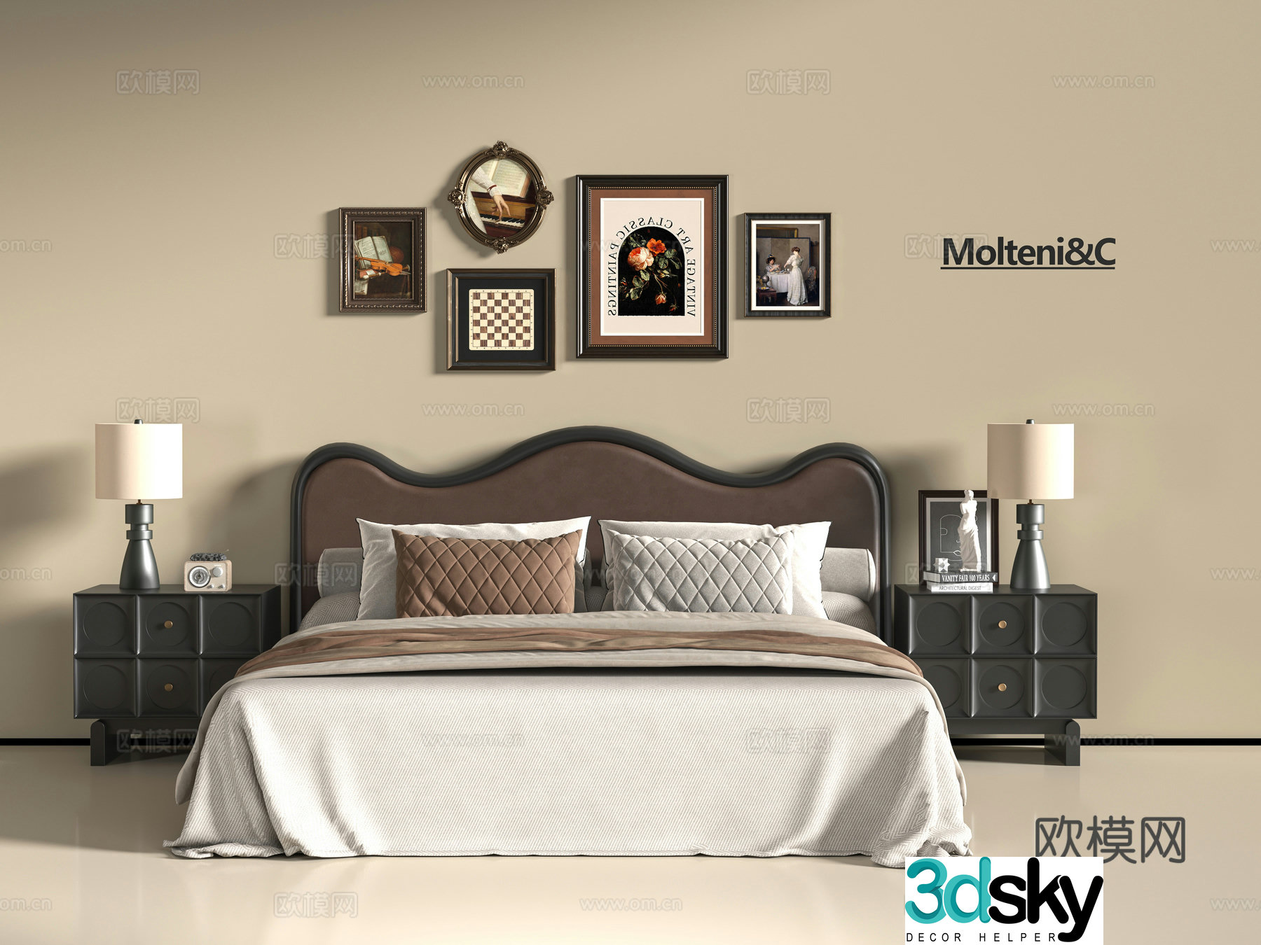 French double bed 3d model