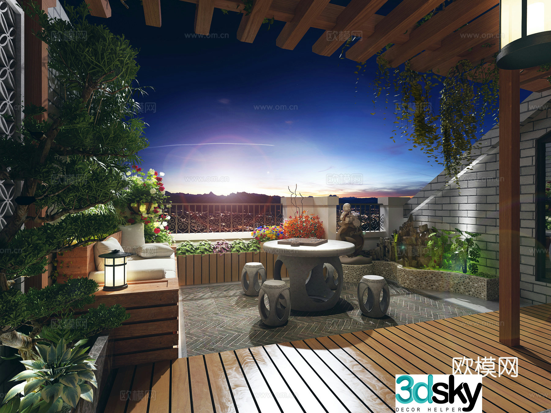 New Chinese style terrace garden leisure landscape 3d model