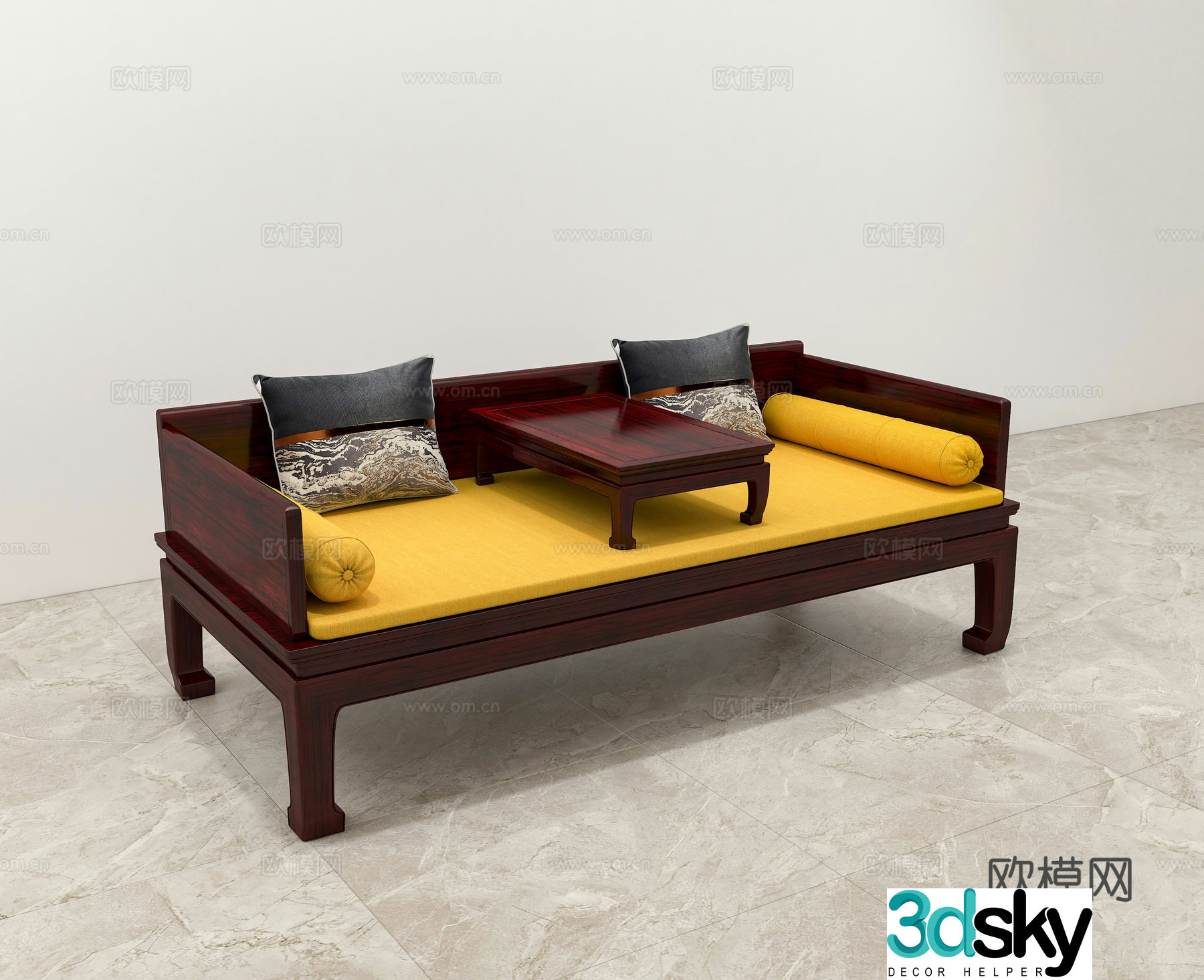 Chinese Arhat Bed Bed Sofa Couch New Chinese Arhat Bed Tea Table Solid Wood Mahogany 3D Model