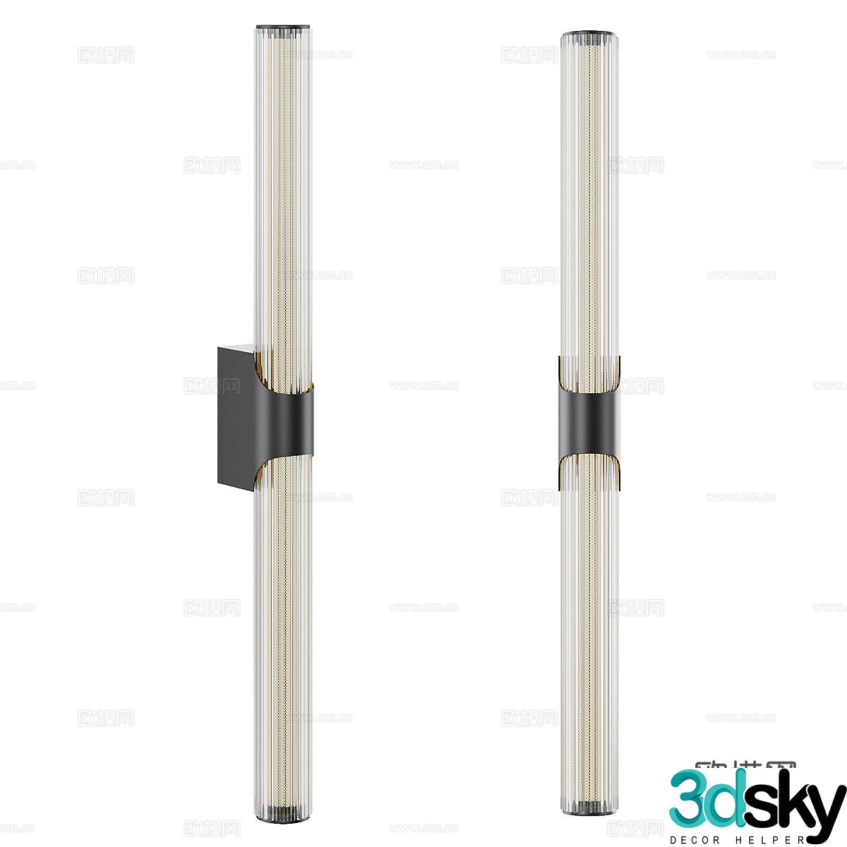 Modern Italian minimalist long strip metal glass decorative wall lamp 3d model
