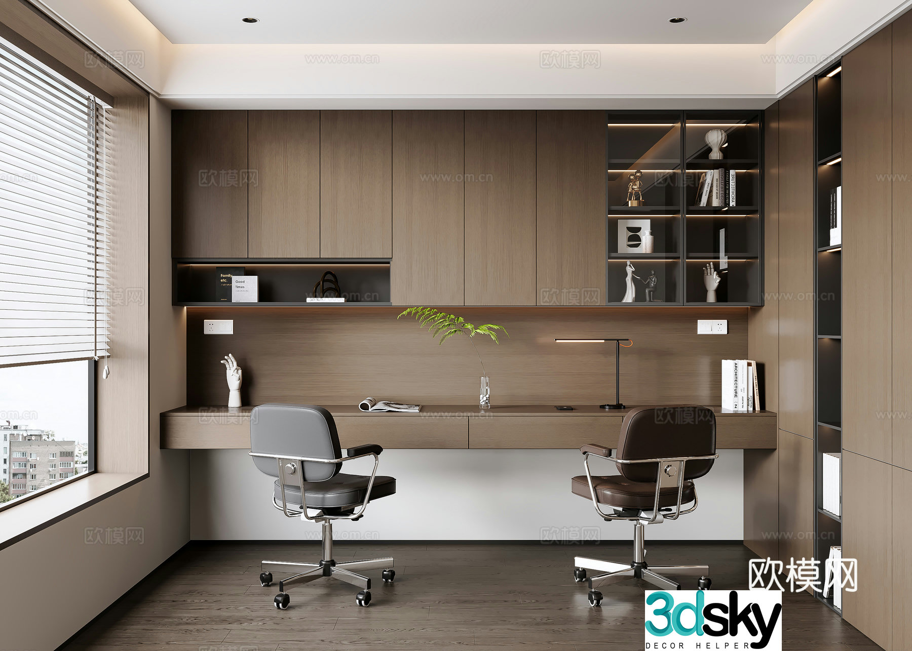 Modern Italian minimalist study room Italian desk chair Italian desk Italian desk Italian bookcase 3D model