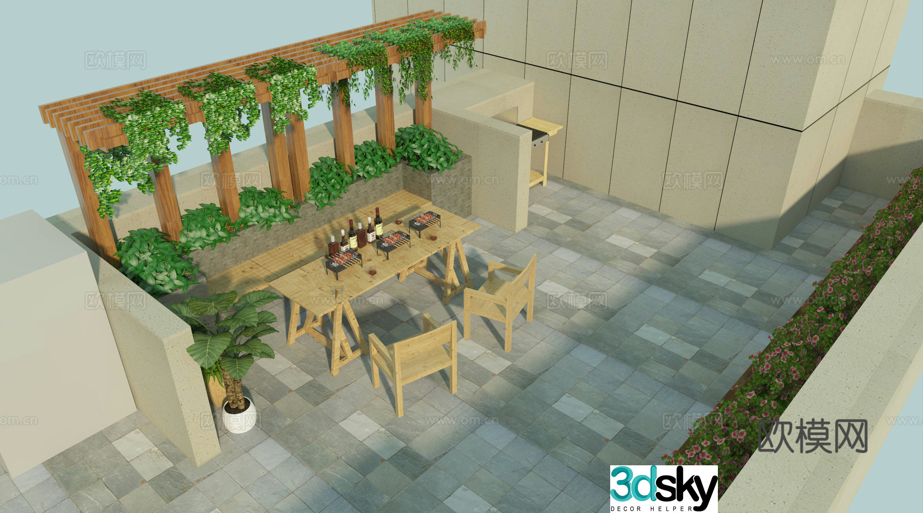 Top floor garden design barbecue entertainment 3d model