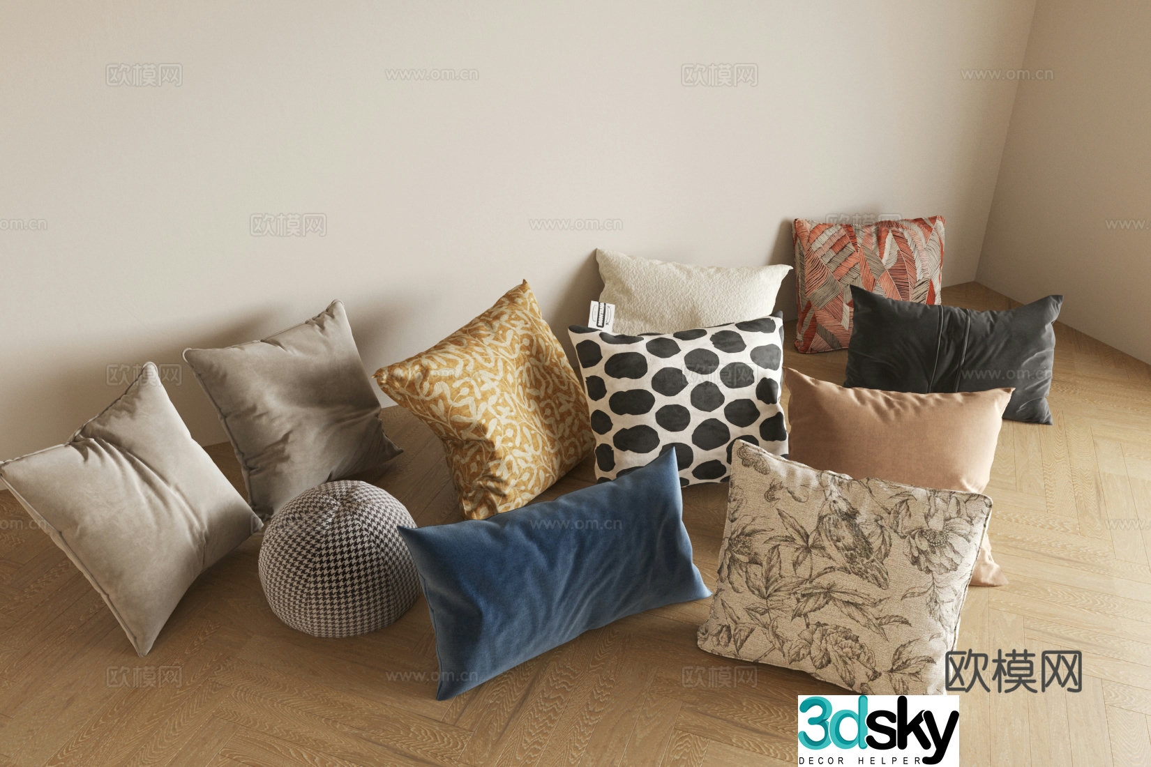 Modern pillow Chinese pillow sofa pillow fabric pillow pillow combination pillow bedding 3D model