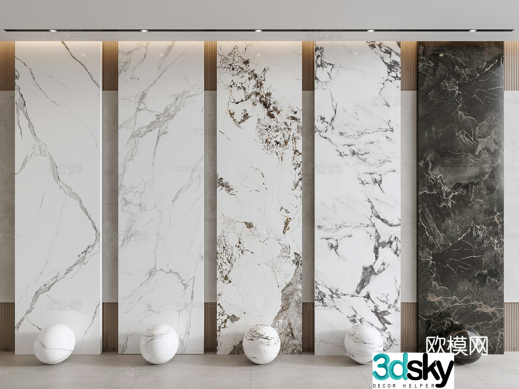 Modern marble wainscoting wall panel Bulgari jazz white fish belly white Pandora 3d model