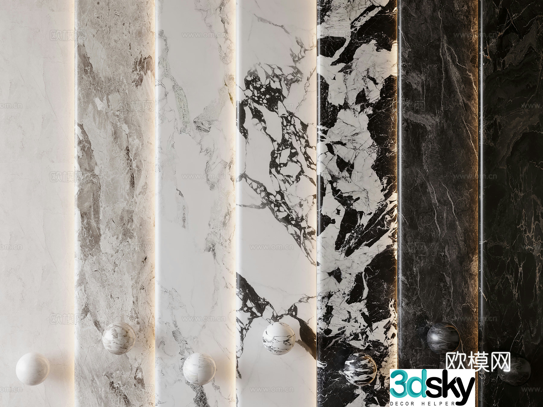 Modern marble wainscoting wall panel Bulgari jazz white fish belly white Pandora 3d model