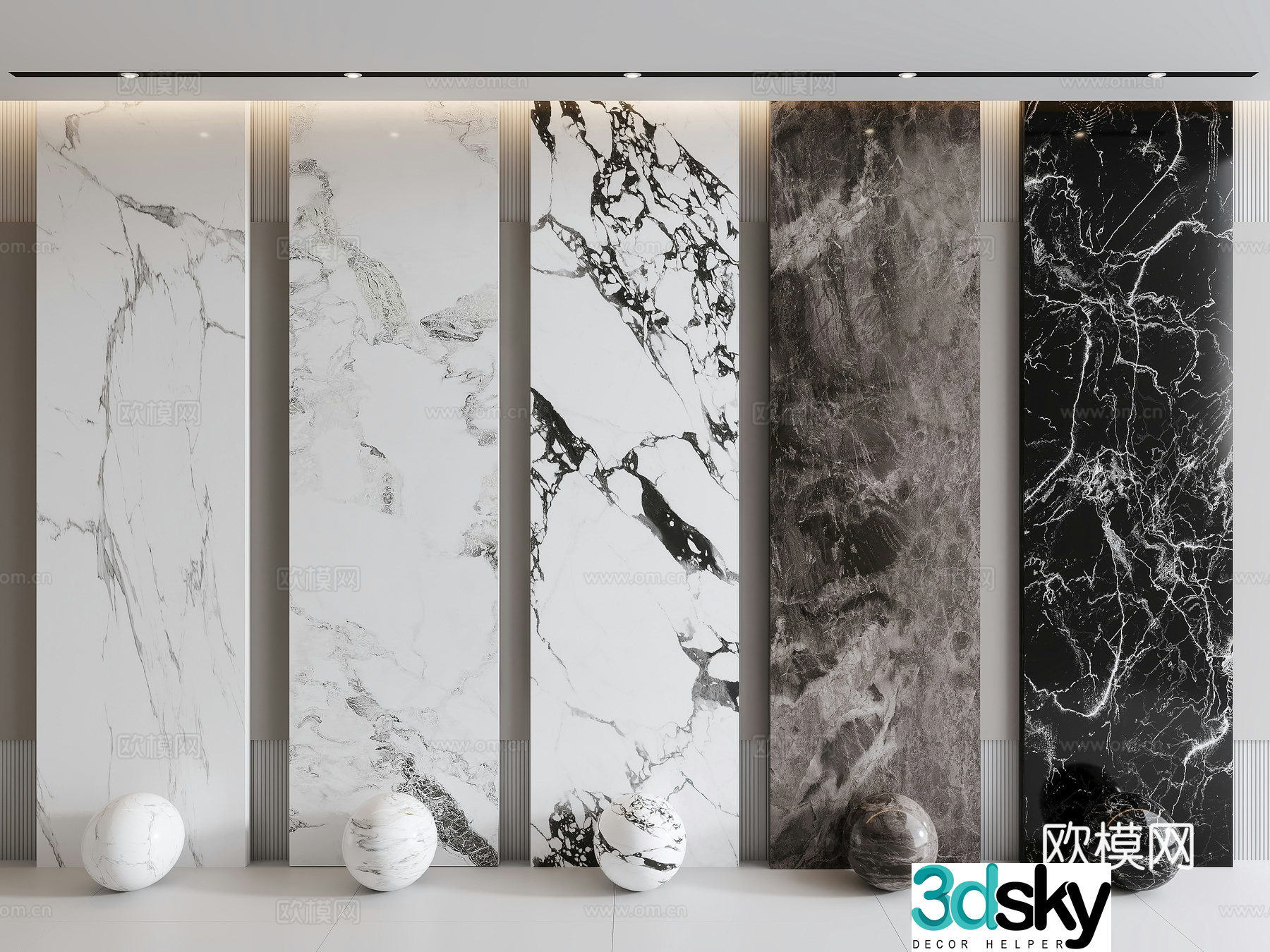 Modern marble wainscoting wall panel Bulgari jazz white fish belly white Pandora 3d model