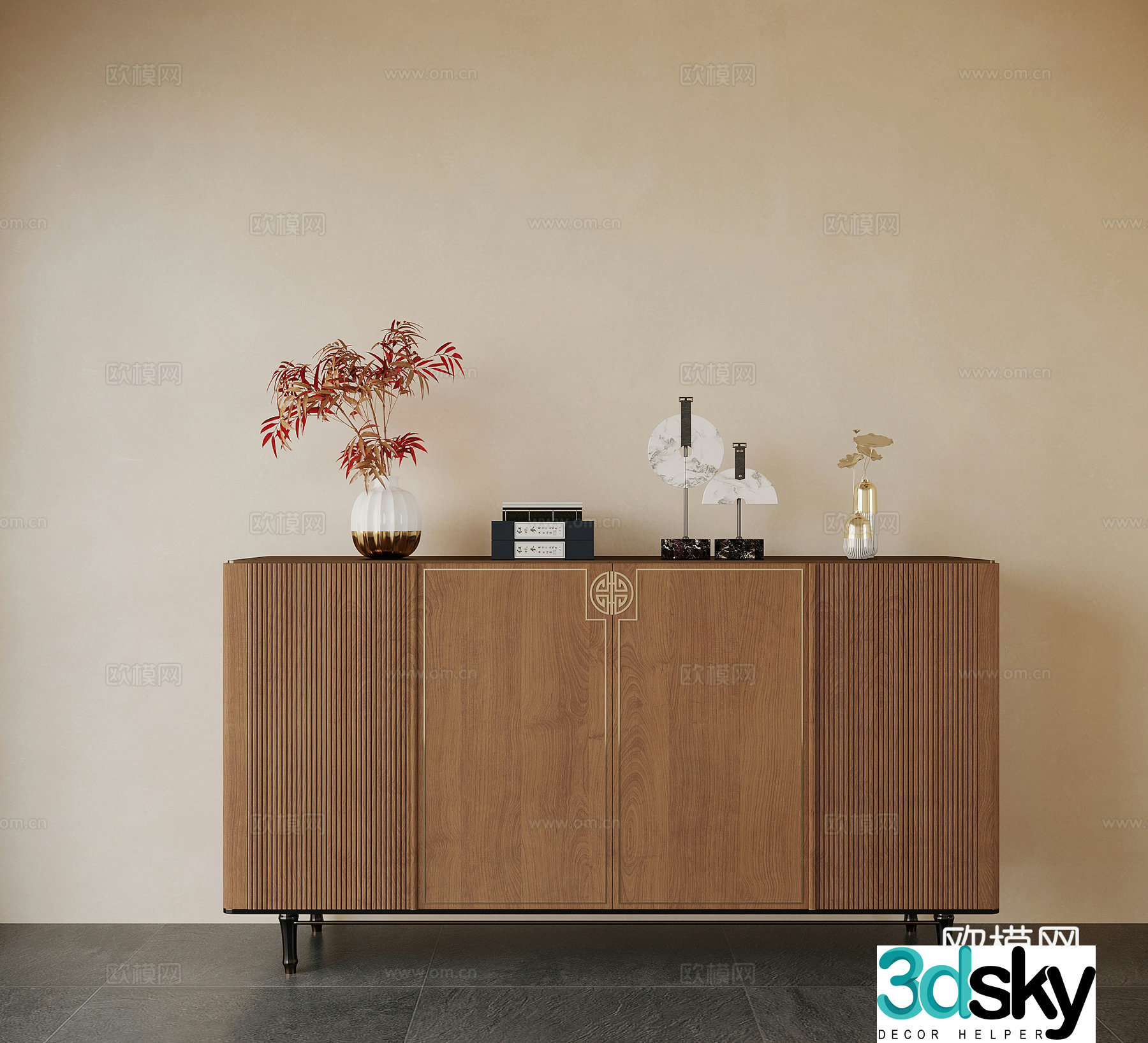 New Chinese style entrance cabinet end view cabinet 3D model