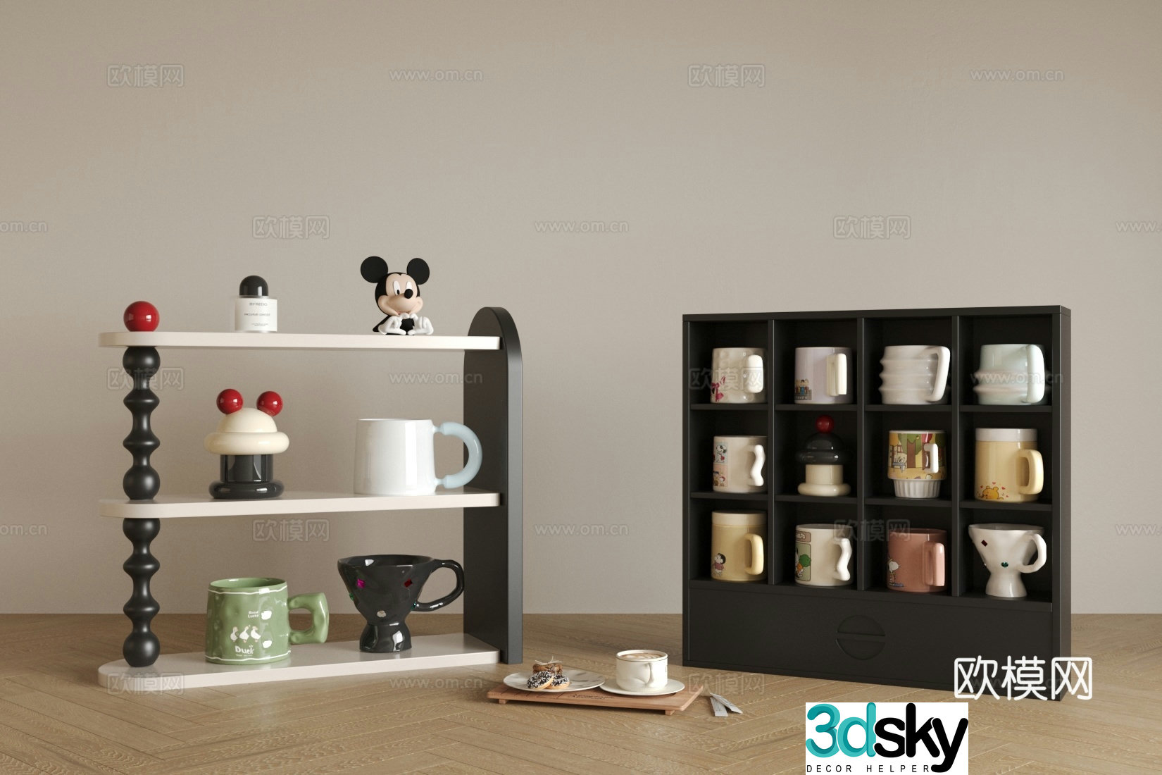 Retro Fengshui Cup Middle Style Cup Cup Storage Rack Cup Display Cabinet French Retro Style Cup 3D Model
