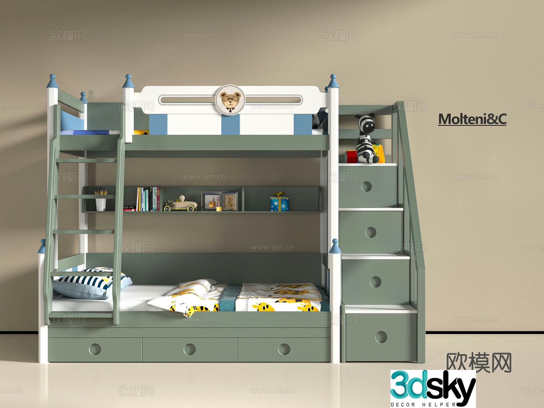 Modern children getting on and off the bed 3d model