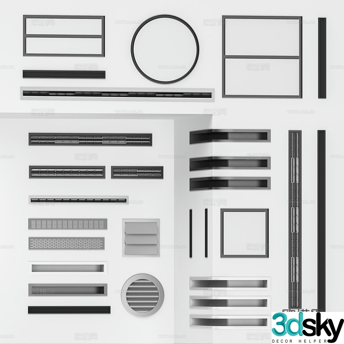 Pass style grille air conditioning outlet 3D model