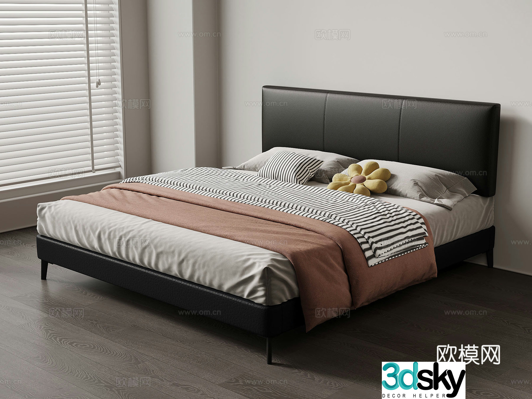 Modern Italian double bed leather double bed 3d model