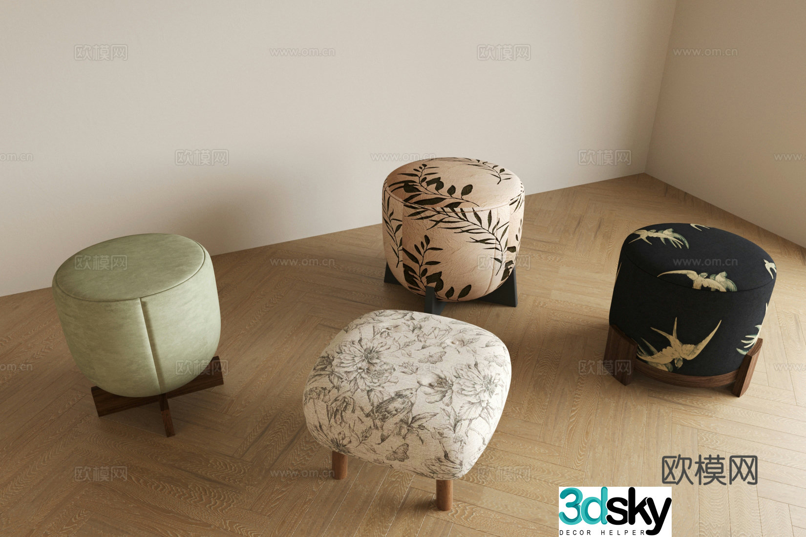 Middle-aged style stool round stool small stool makeup stool low stool shoe change stool retro style stool 3d model